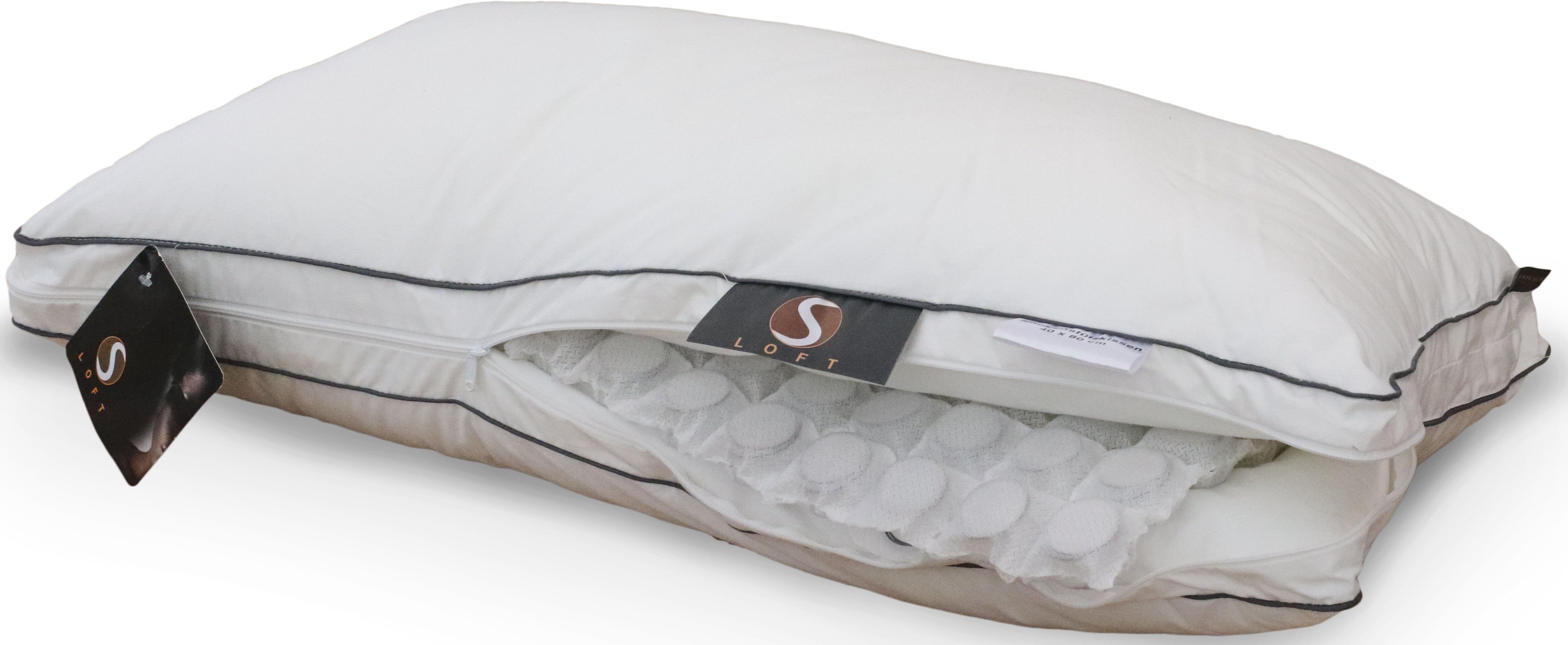 Stendebach Nackenstützkissen S-Loft Spring, Allergiker geeignet (Hausstauballergiker), Füllung: 100% Polyester, Taschenfederkern, Bezug: Baumwolle, Seitenschläfer, Bauchschläfer, Rückenschläfer, unterschiedlich dicke Kissen-Lagen