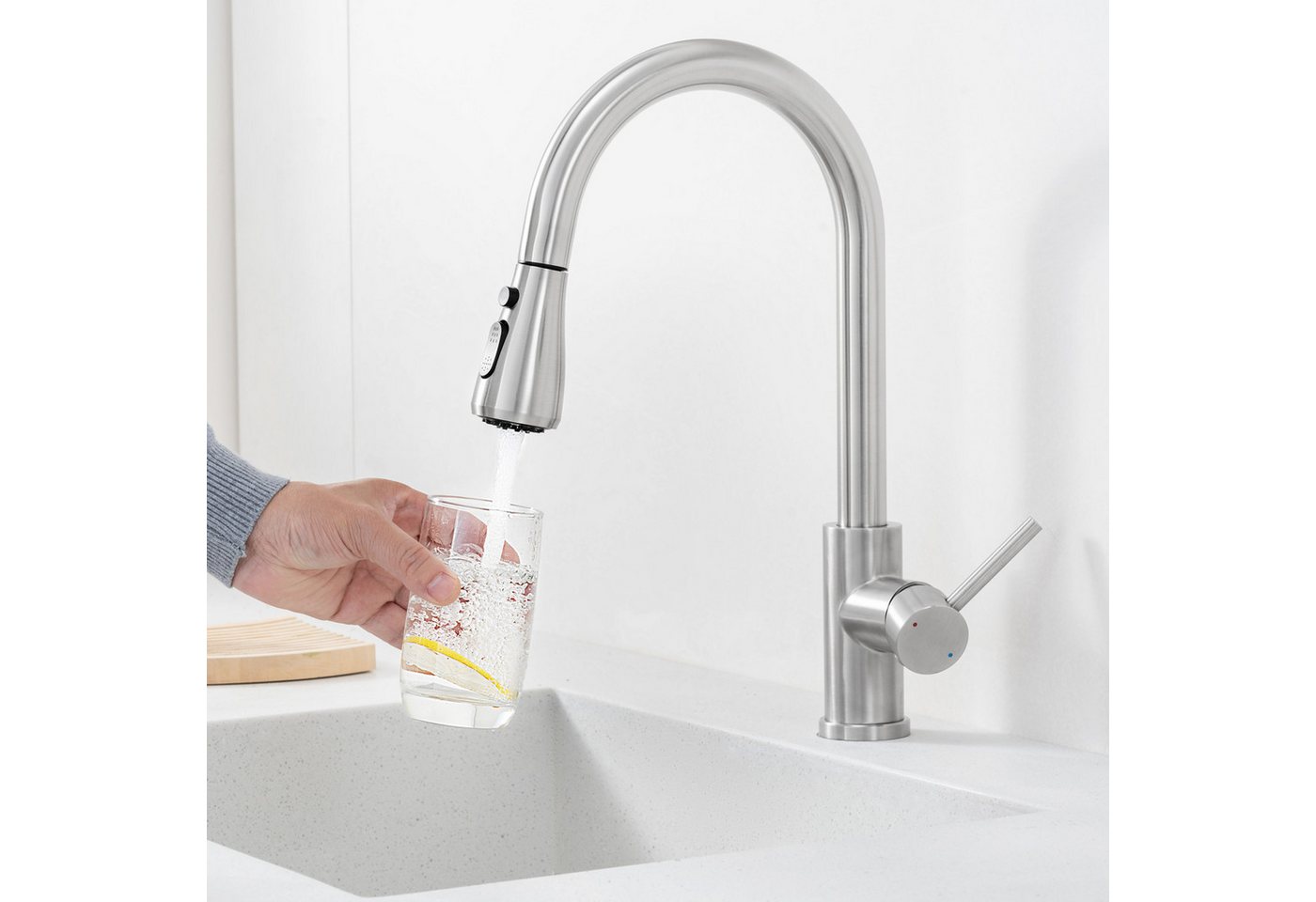 Thumbnail - CECIPA MAX Küchenarmatur Wasserhahn Küche ausziehbar mit 2 Strahlarten (Mischbatterie, Hochdruck) 360° drehbar Spültisch...