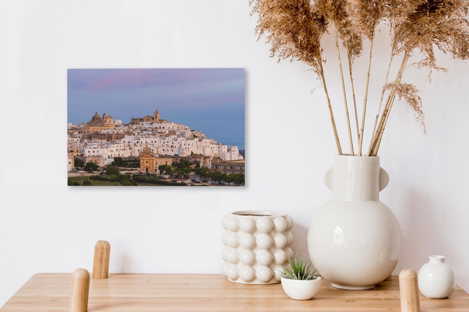 OneMillionCanvasses® Leinwandbild Skyline von St), Leinwandbilder, Ostuni 30x20 (1 Wandbild Wanddeko, Aufhängefertig, cm in Italien