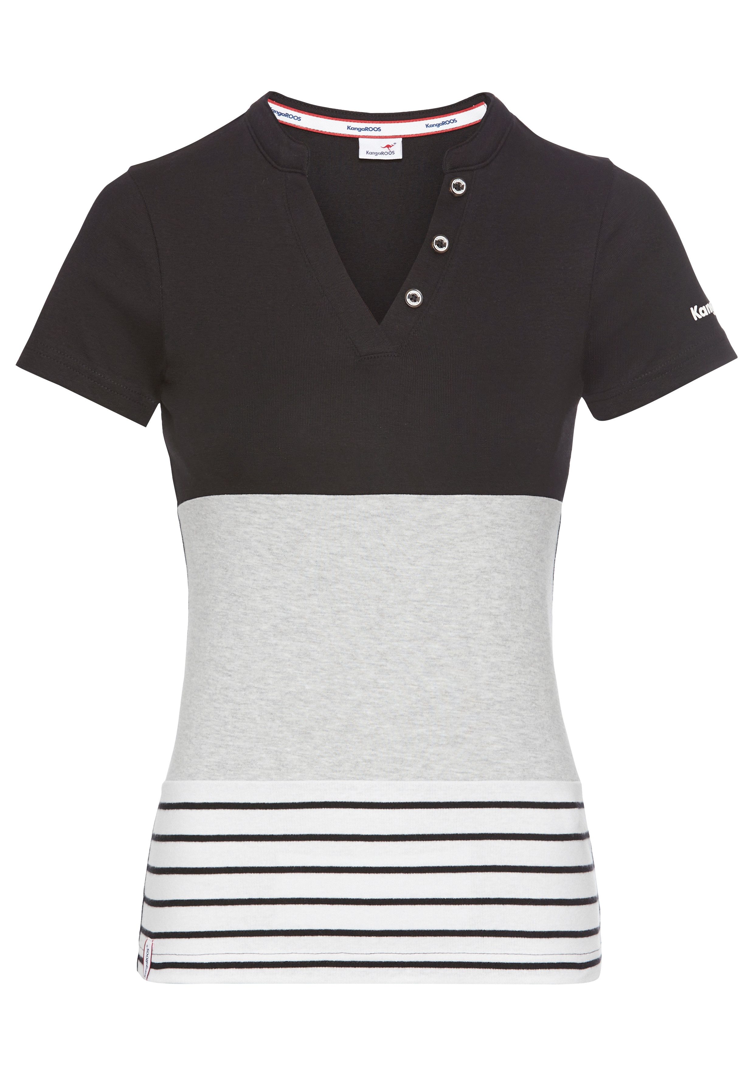 KangaROOS Kurzarmshirt mit Henley-Ausschnitt und Colorblock. Reduzierter Preis € 24,99. Unverbindliche Preisempfehlung € 29,99