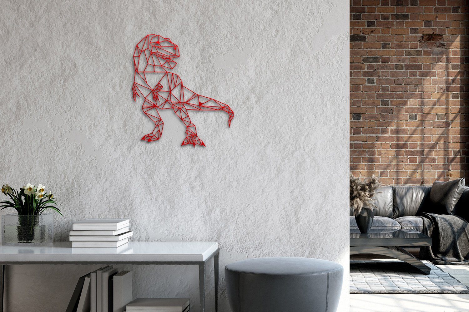 WB01-RT Metallschild Deko tuning-art Stahl Rot Dino Wandkunst Wanddekoobjekt Wanddekoration