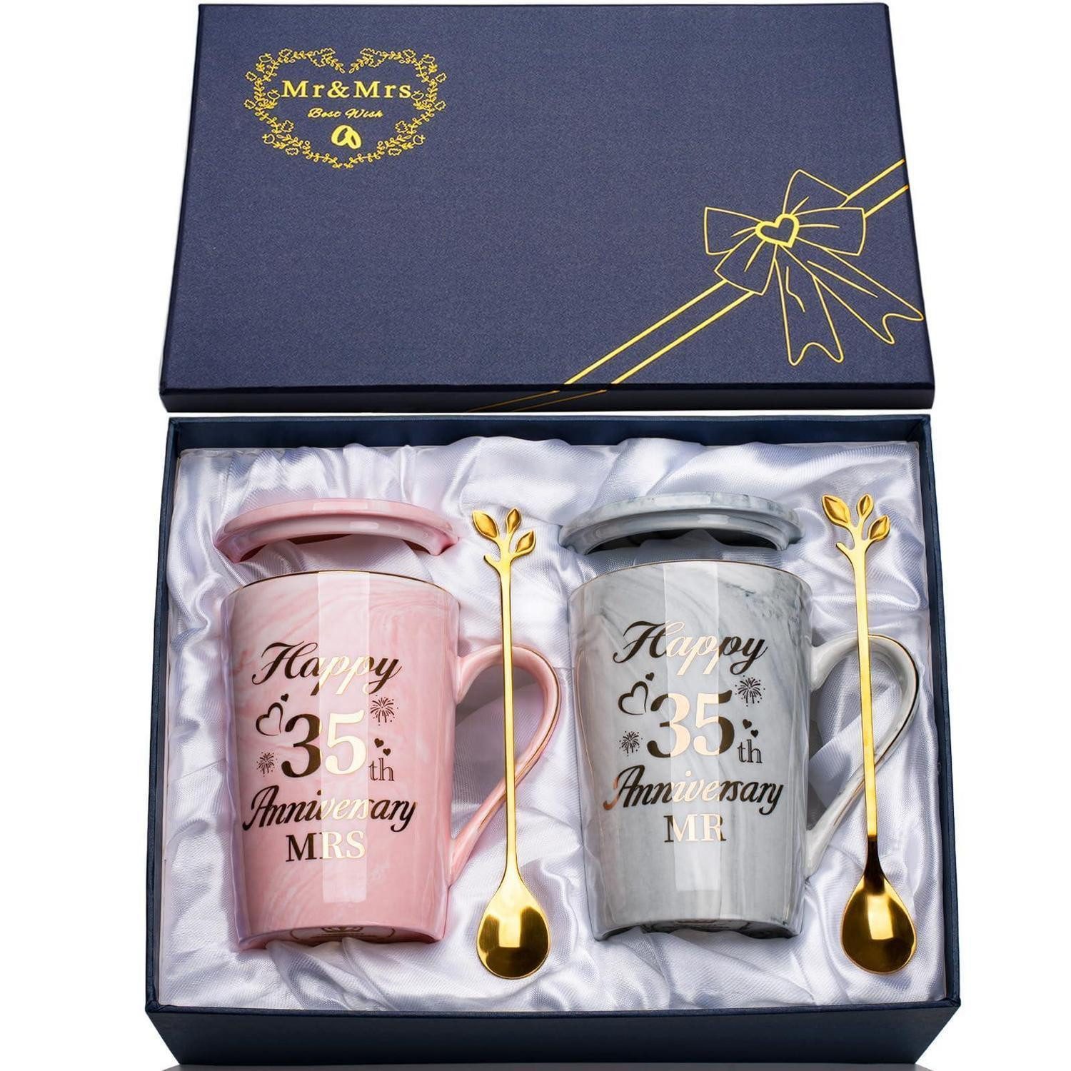 LuxusKollektion Tasse Tassen-Set 35. Hochzeitstag Marmor 2tlg., Keramik