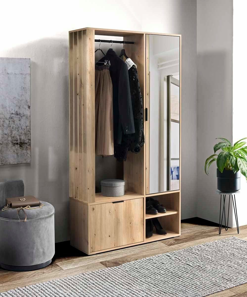 Compleo Garderoben-Set DECO, stil große Loft Artisan Kleiderstange Lamellen, eiche Speicherkapazität, Spiegel, mit und
