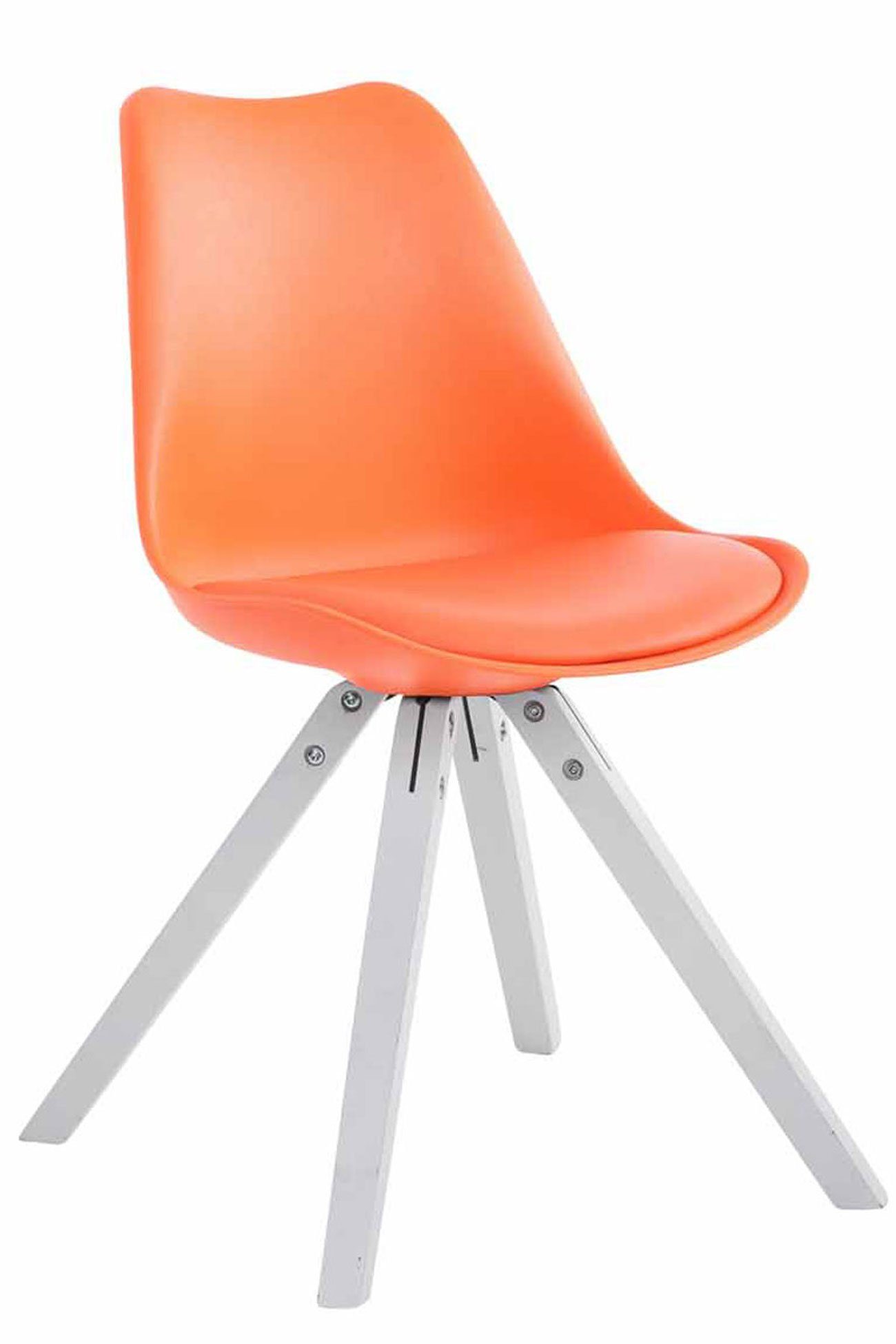 Konferenzstuhl - - TPFLiving Besucherstuhl weiß gepolsterter Wohnzimmerstuhl), Kunstleder (Küchenstuhl Toulon mit Esszimmerstuhl - Gestell: - Buchenholz Sitzfläche: orange square Sitzfläche hochwertig