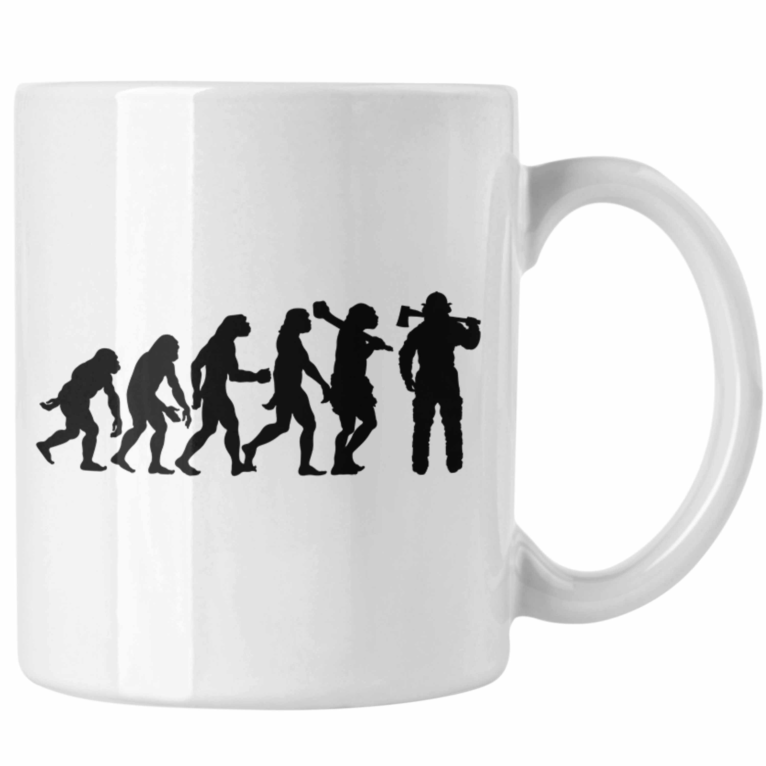 Trendation Tasse Trendation - Geburtstag für Evolution Männer Geschenk Weiss Feuerwehr Tasse Feuerwehrmann Spruch