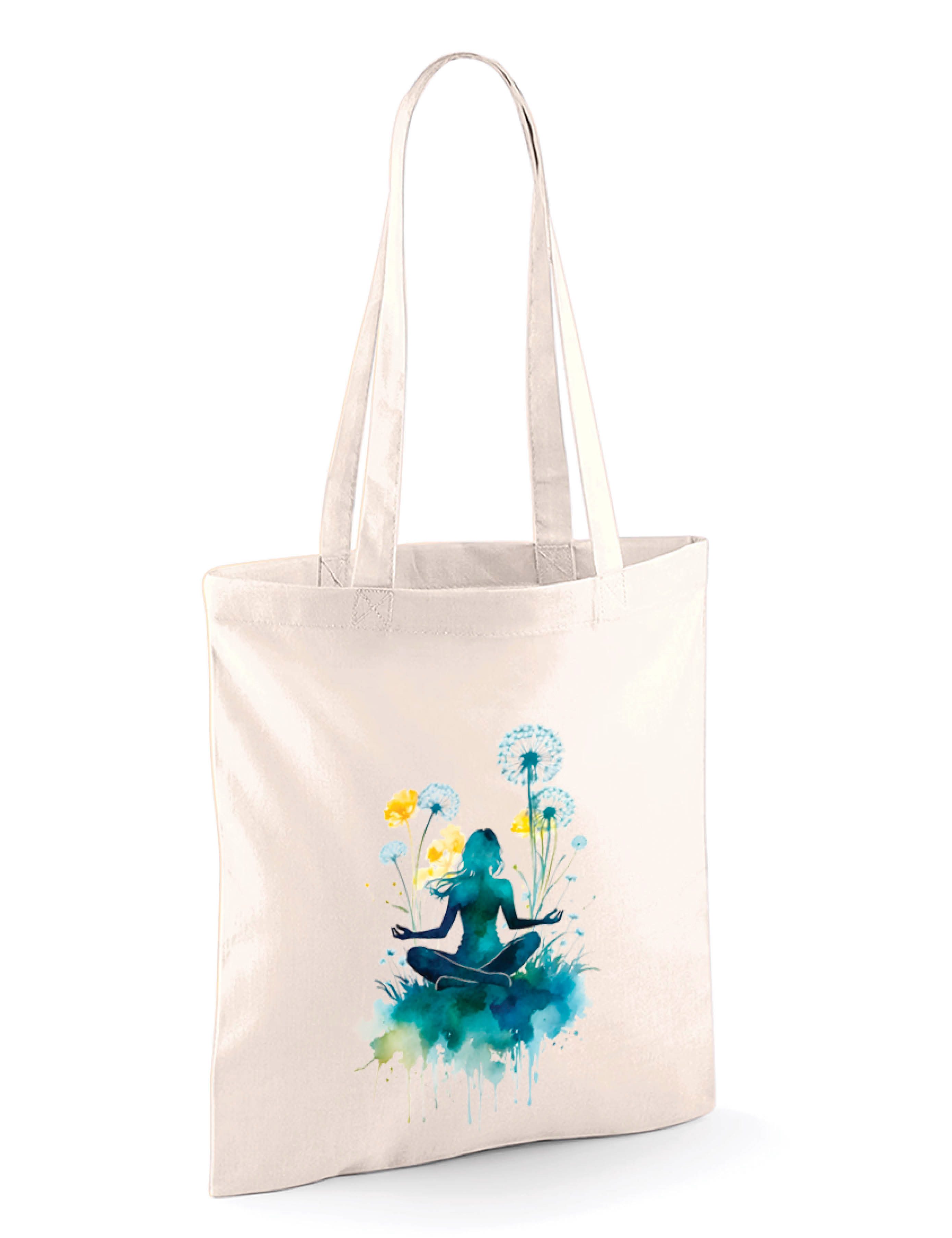 Tragetasche "Yoga Frau" Baumwoll Jutebeutel Tasche Lange Henkel