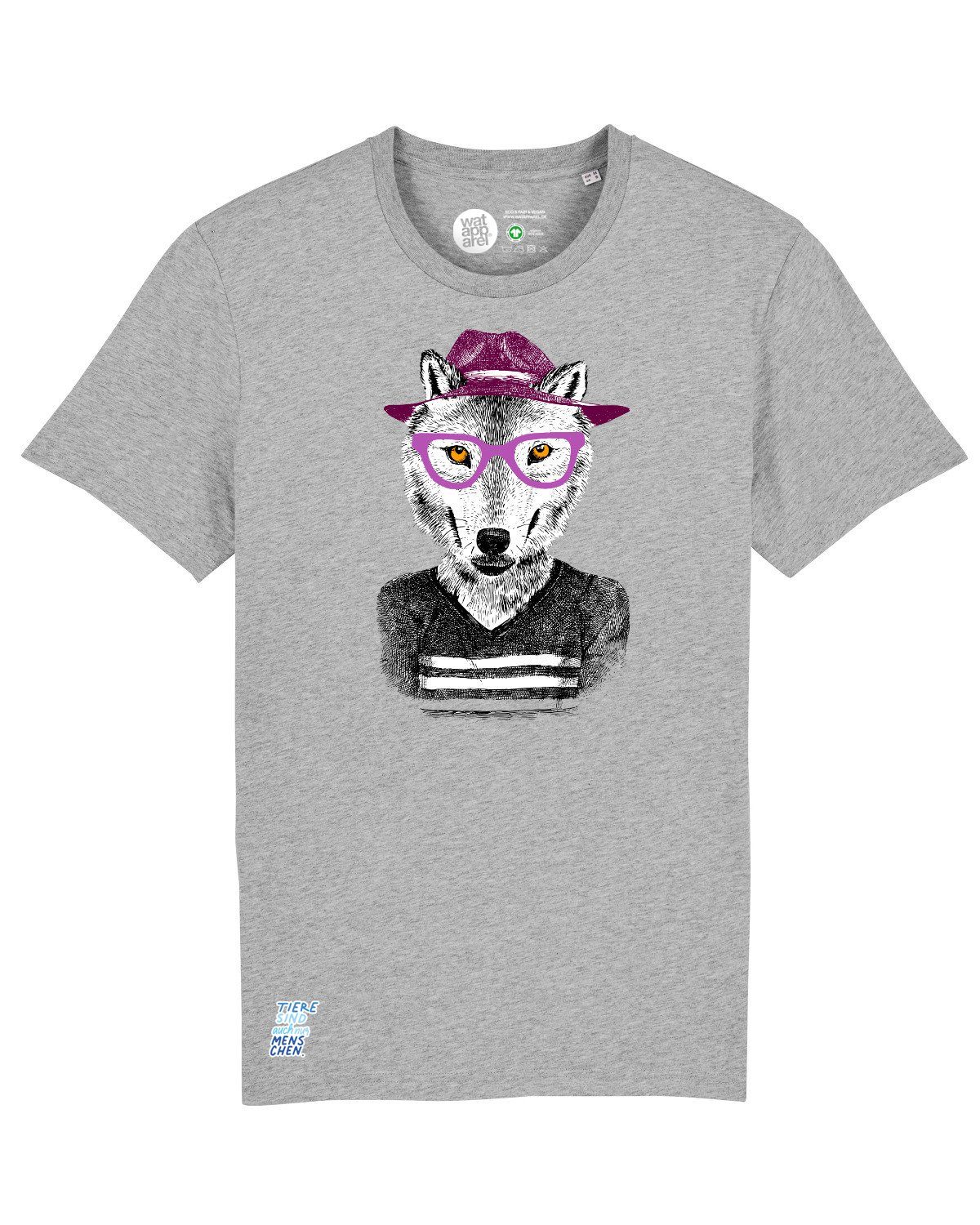 wat? Apparel Print-Shirt grau Wolf (1-tlg) meliert