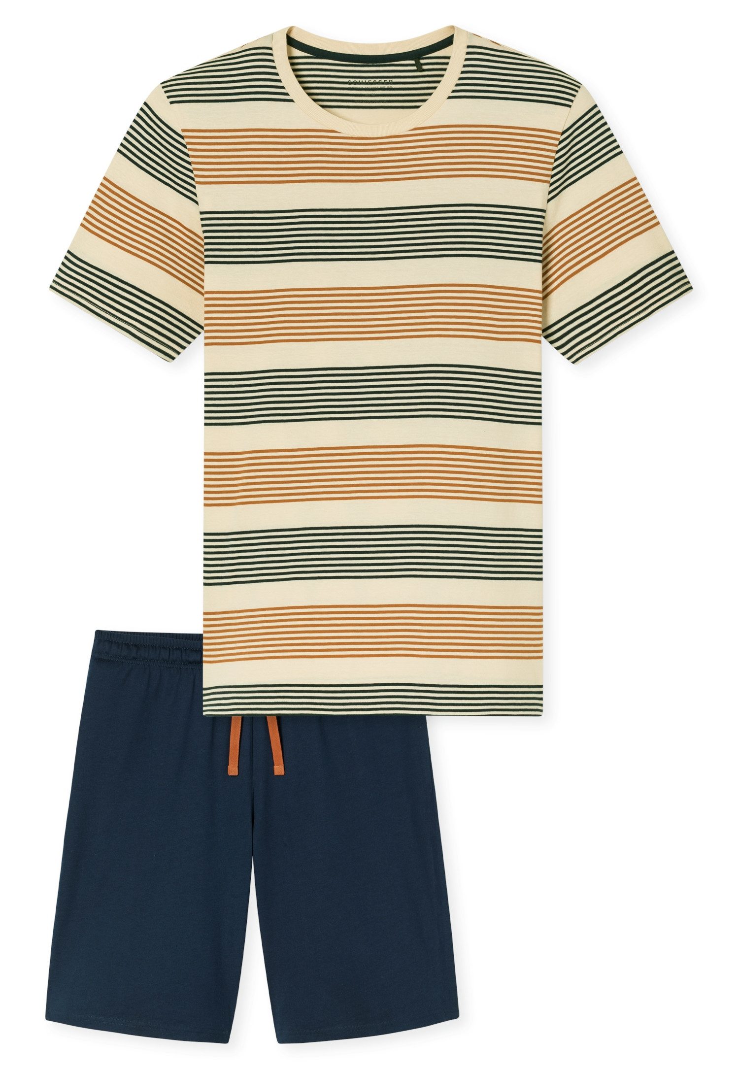 Schiesser Shorty Casual Nightwear (2 tlg) mit Rundhalsausschnitt und kurzen Ärmeln, in Single-Jersey Qualität