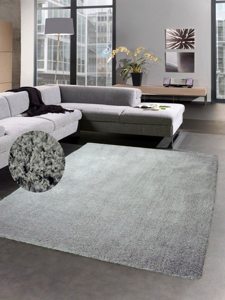 Hochflor-Teppich Shaggy grau, uni 40 Bettvorleger soft Hochflorteppich weich rechteckig, Carpetia, Teppich Höhe: mm