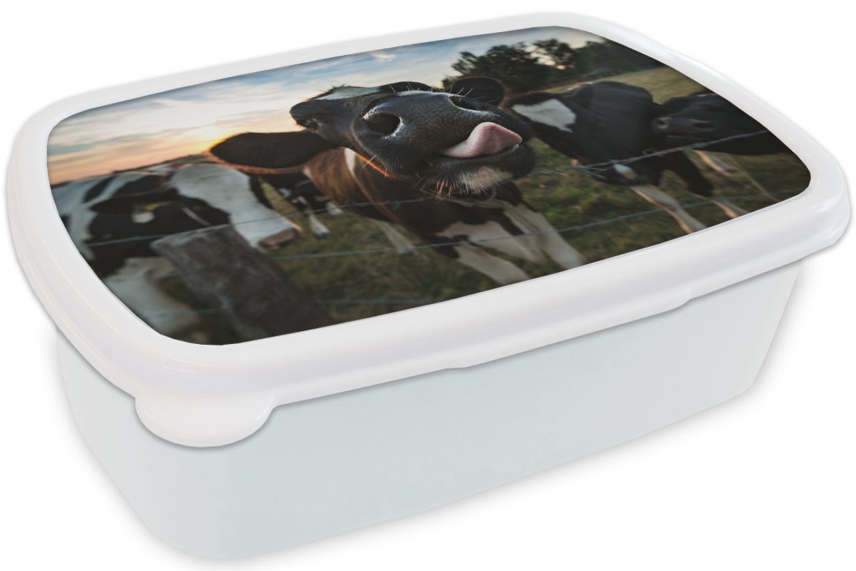 MuchoWow Lunchbox Kuh - (2-tlg), für weiß und Kinder Kunststoff, für - Brotdose, Jungs Mädchen Brotbox Nahaufnahme, Tier Erwachsene, und