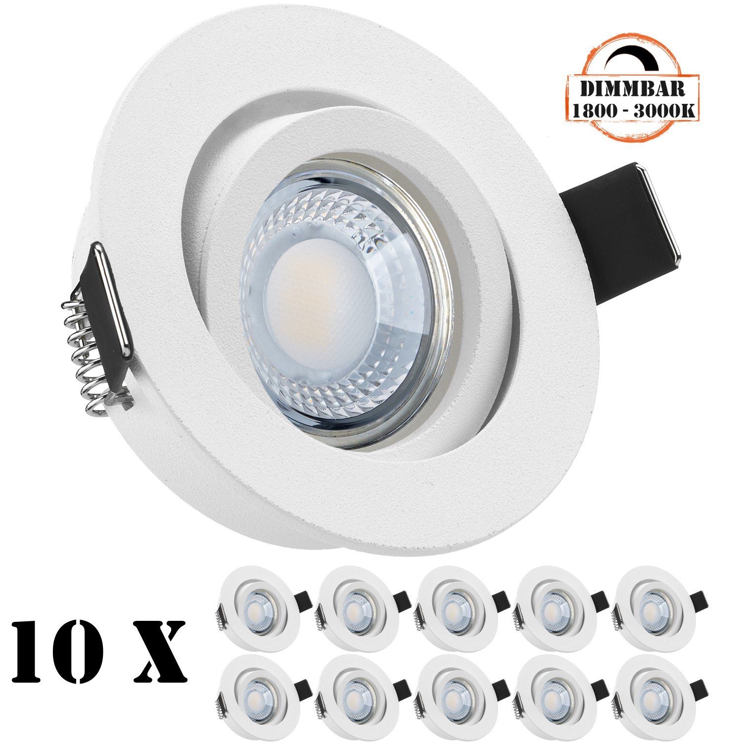 LEDANDO LED Einbaustrahler 10er Set in mit 5W LED matt weiß von extra flach Einbaustrahler LED LE
