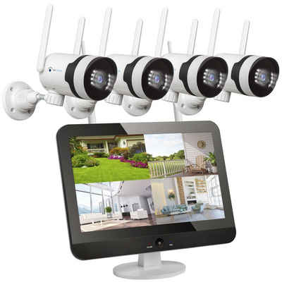 LUVISION Überwachungskamera (Außen- und Innenbereich, 4-tlg., WLAN Funk Überwachungssystem mit Monitor 5MP Überwachungskamera Set, 2-Wege Audio, Mikrofon, 10 Kanal NVR, Sirene, Nachtsicht, HD)