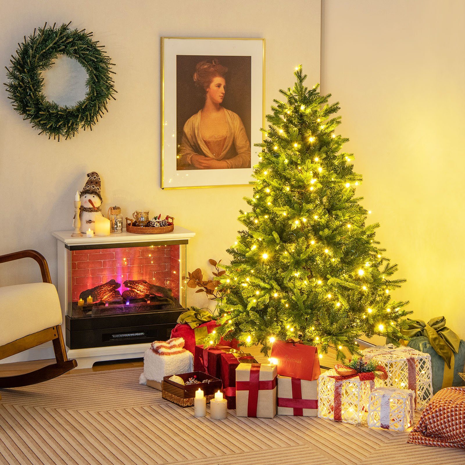 COSTWAY Künstlicher Weihnachtsbaum, 150cm, mehrfarbige LEDs, 11 Lichtmodi