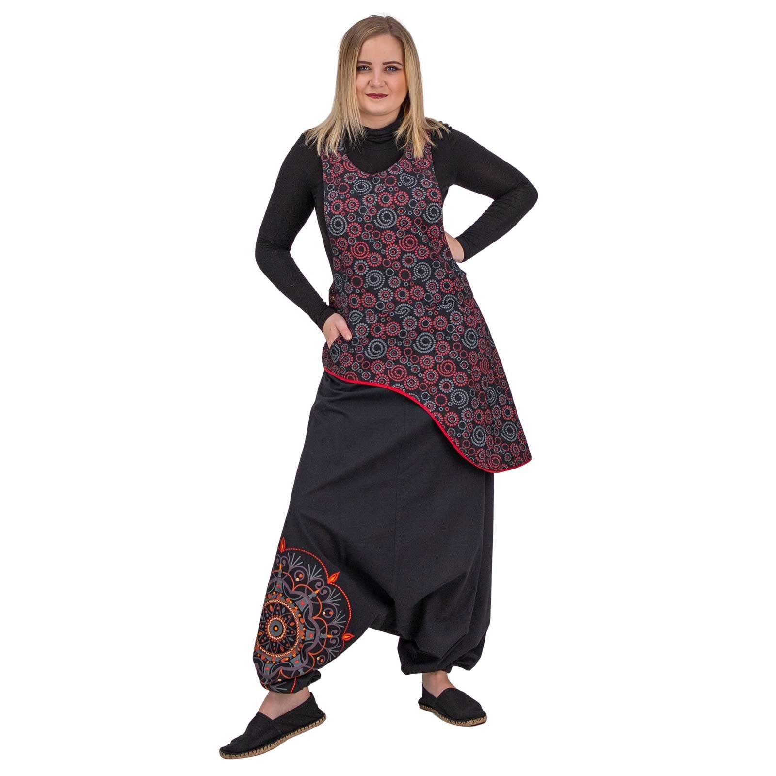 KUNST UND MAGIE Haremshose Latzhose Haremshose Jumpsuit 70er Overall Hippie Boho Ibiza Style Schwarz / Rot