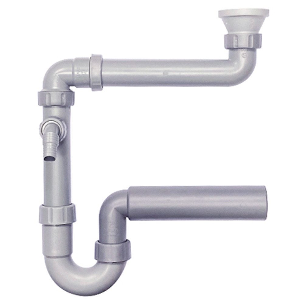 Siphon HAAS IKEA Spülen-Ablaufadapter 11/2" mit Raumsparsiphon DN50, grau