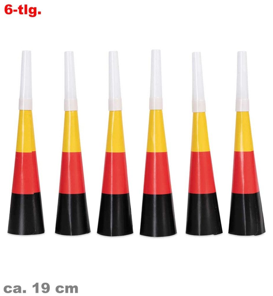 Fries Trillerpfeife 6 x Deutschland Fan Tröte 19 cm Horn Blaster EM WM Schwarz Rot Gold, 6 Stück, 19 cm Lang