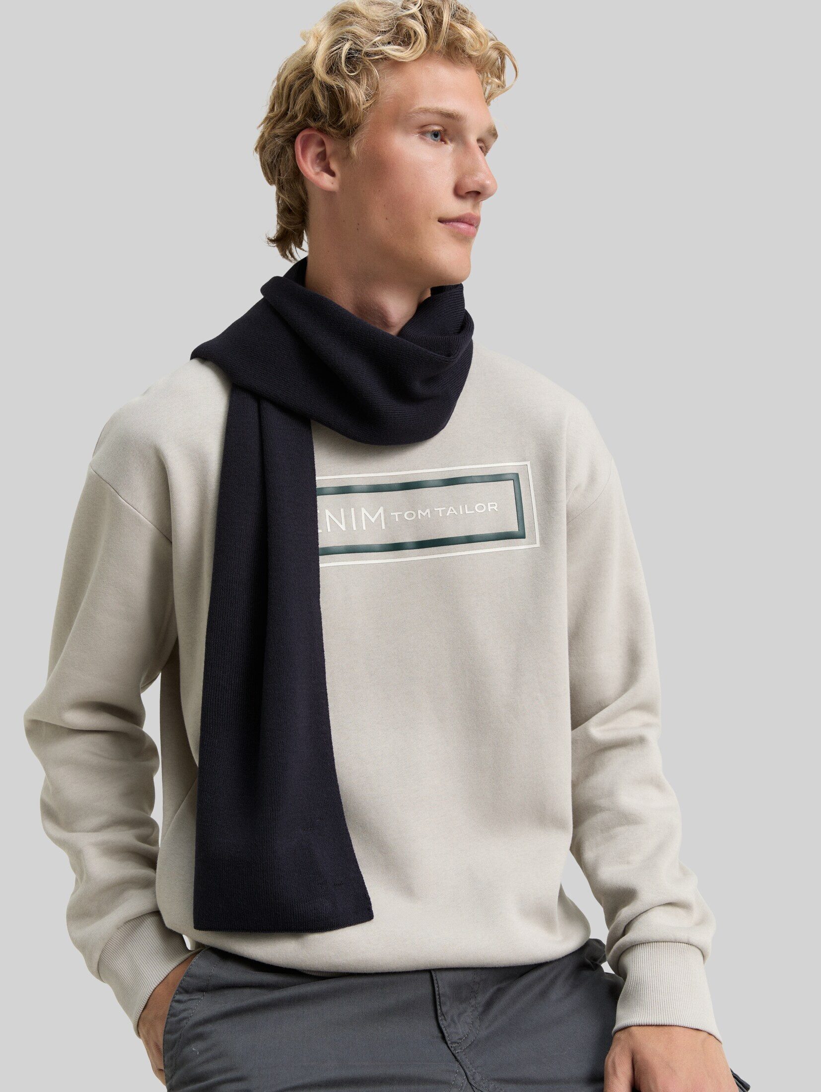 TOM TAILOR Denim Strickschal Accessoire, Basic Schal mit Logo-Stickerei