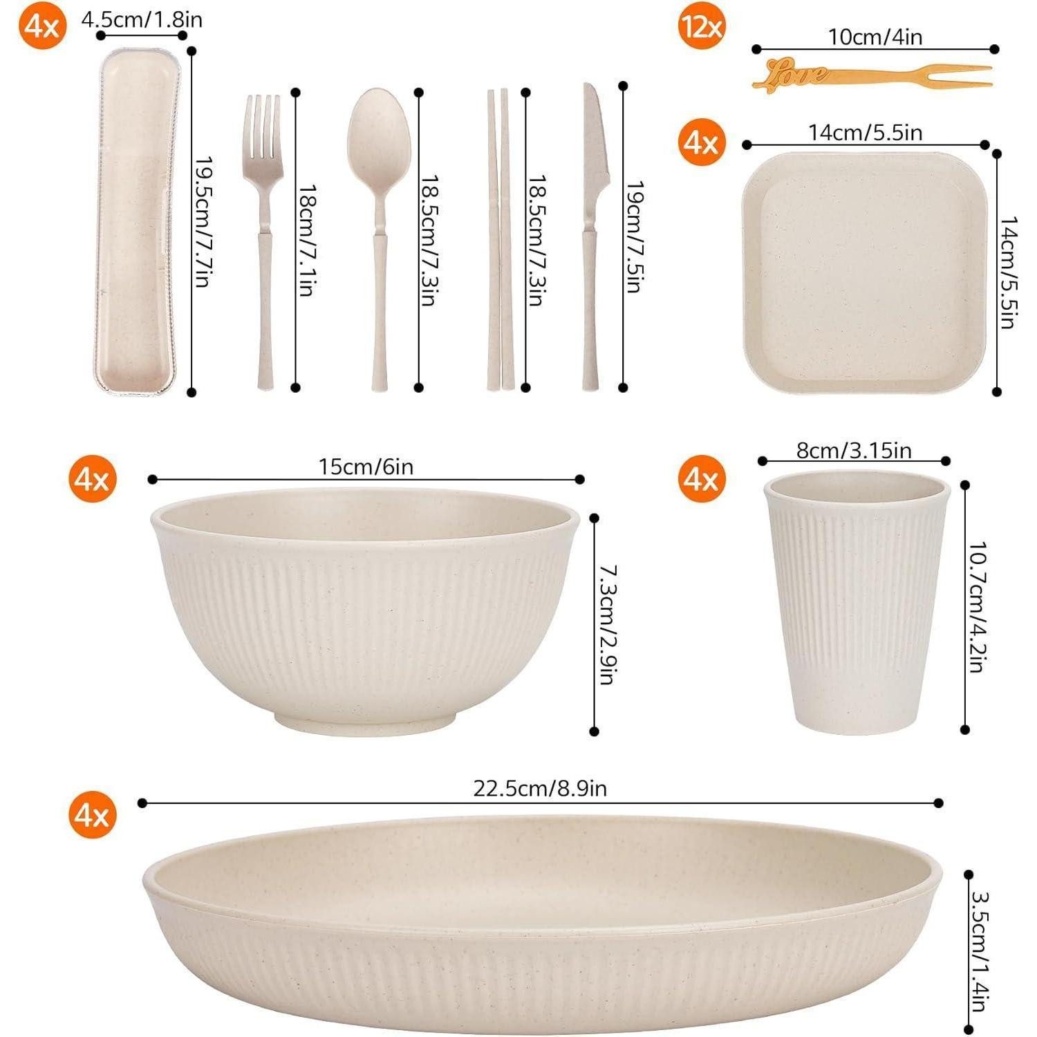 LuxusKollektion Geschirr-Set Geschirrset 48teilig unzerbrechlich Plastikgeschirr 48 Stück Beige – Bild 2 von 5