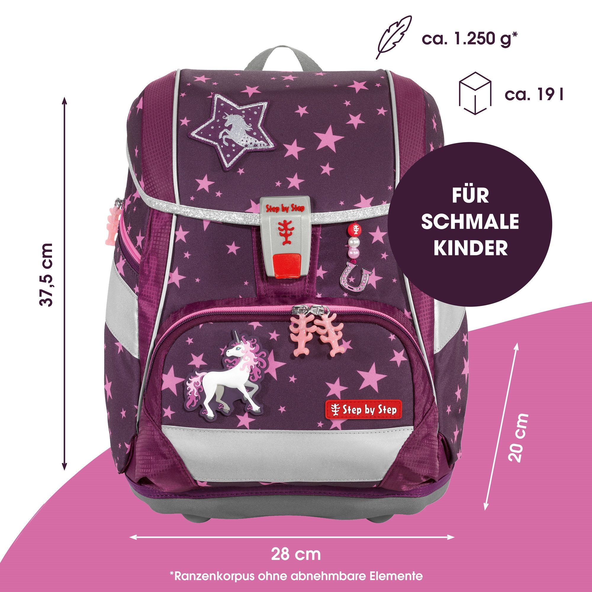 Step by Step Schulranzen 2IN1 PLUS „Unicorn Nuala“, 9-teilig, lila (6-teilig, 9-tlg)