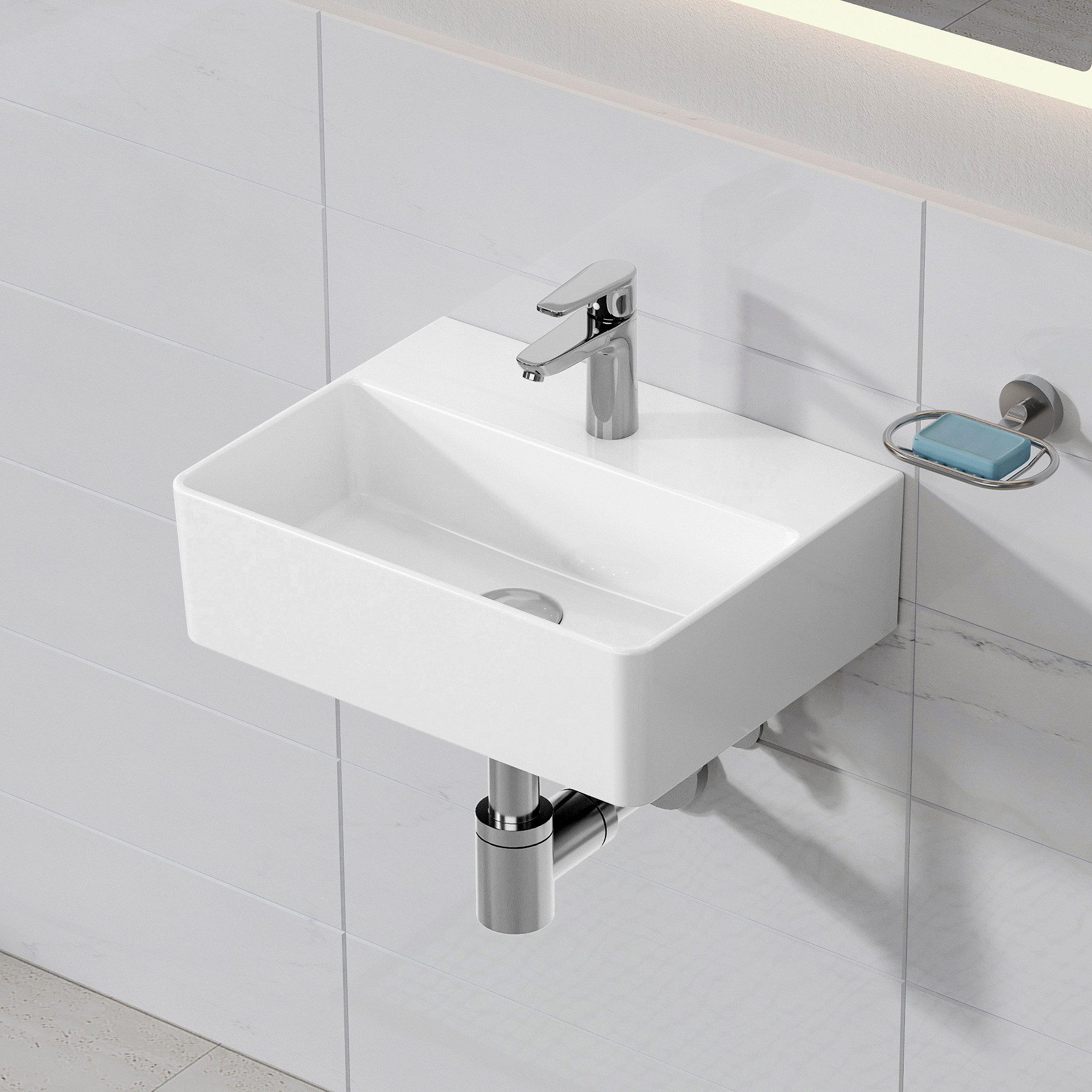 HOROW Waschbecken Keramik Aufsatzwaschbecken Hängewaschbecken 50cm 60cm 75cm (Badezimmer Waschtisch, mit Hahnloch und Überlauf - Weiß/Schwarz)