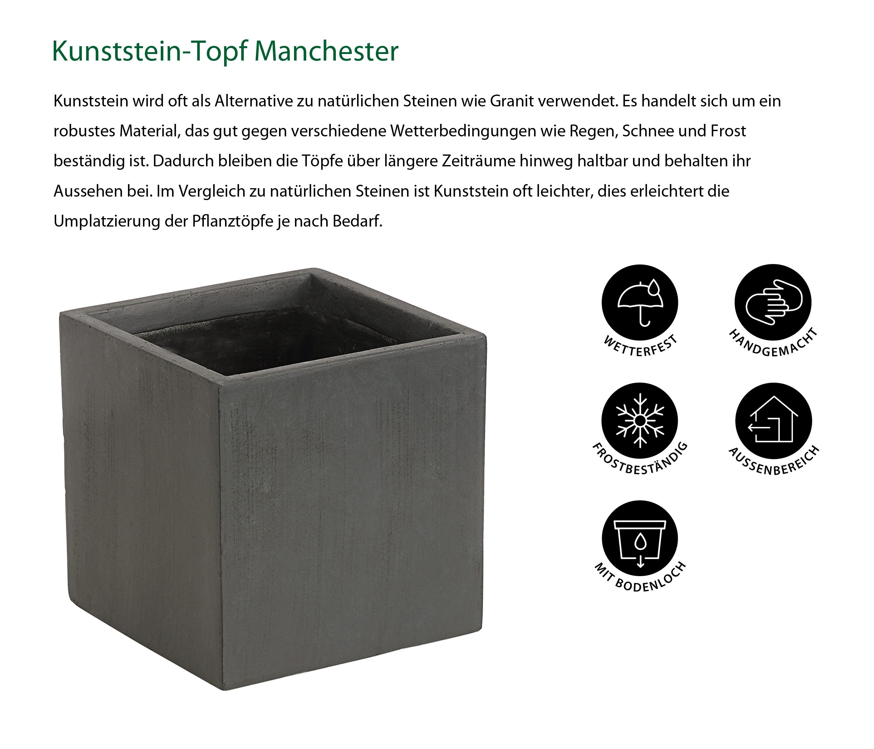 Dehner Blumentopf Pflanztopf Manchester, quadratisch, Kunststein, günstig online kaufen