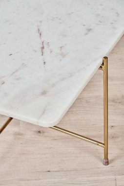 carla&marge Couchtisch Snow II (Tisch mit weißer Marmorplatte und Fußgestell aus goldfarbenem Eisen, 40x65x65 cm (HxBxT), Couchtisch mit weißer Marmorplatte