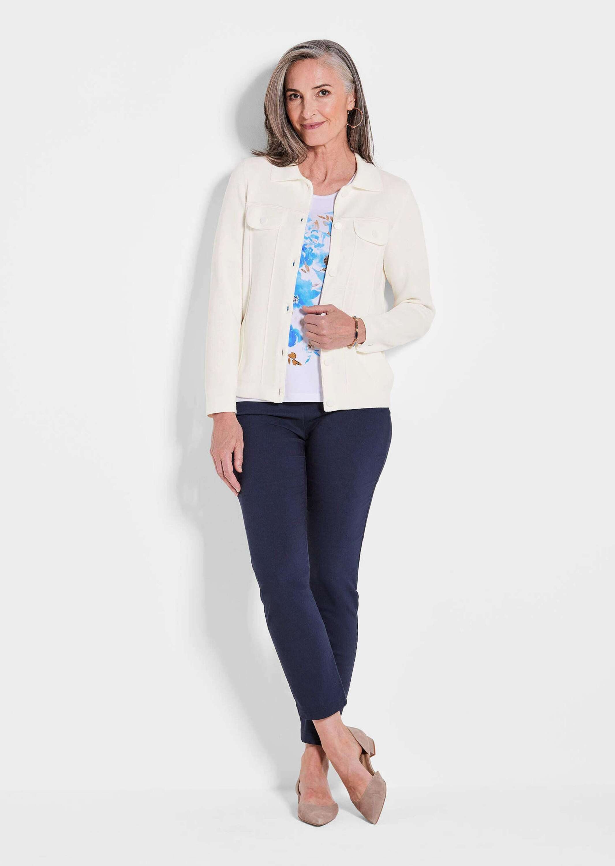 GOLDNER Strickjacke Kurzgröße: Baumwoll-Cardigan in roter Jeansoptik Damen günstig online kaufen