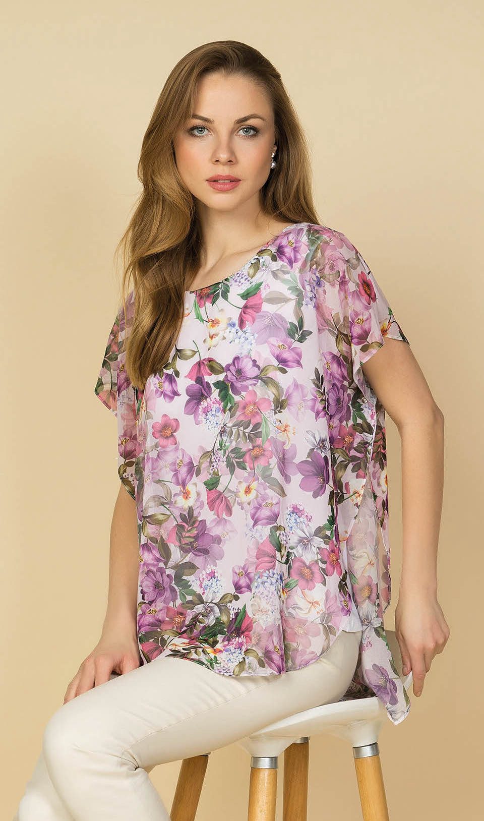 Passioni Chiffontunika Luftige Chiffon-Tunika mit Blumenprint