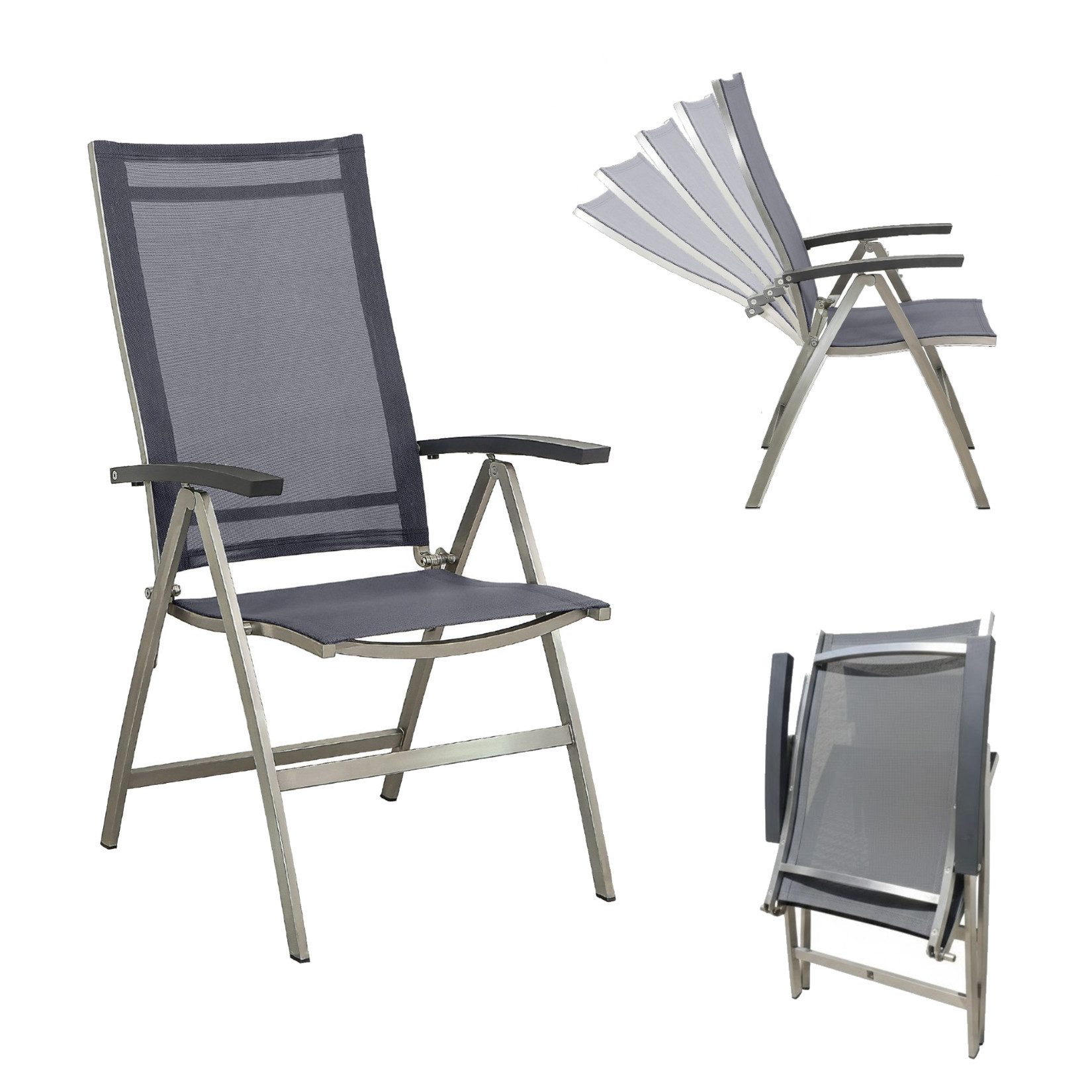 CASA DOMA Gartenstuhl Mineo, Klappsessel, verstellbar, Edelstahl/Sunproof®, Hochlehner