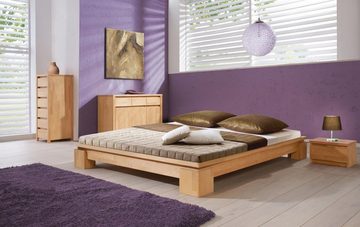 Natur24 Einzelbett Bett Tinci 3 niedrige Höhe 140x210 Kernbuche massiv ohne Kopfteil