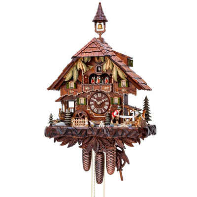 Cuco Clock Pendelwanduhr Kuckucksuhr Schwarzwalduhr "Sägewerk" Wanduhr aus Holz (30 x 48 x 52cm (LxBxH), 8 - Tage Werk, automatische Nachtabschaltung)