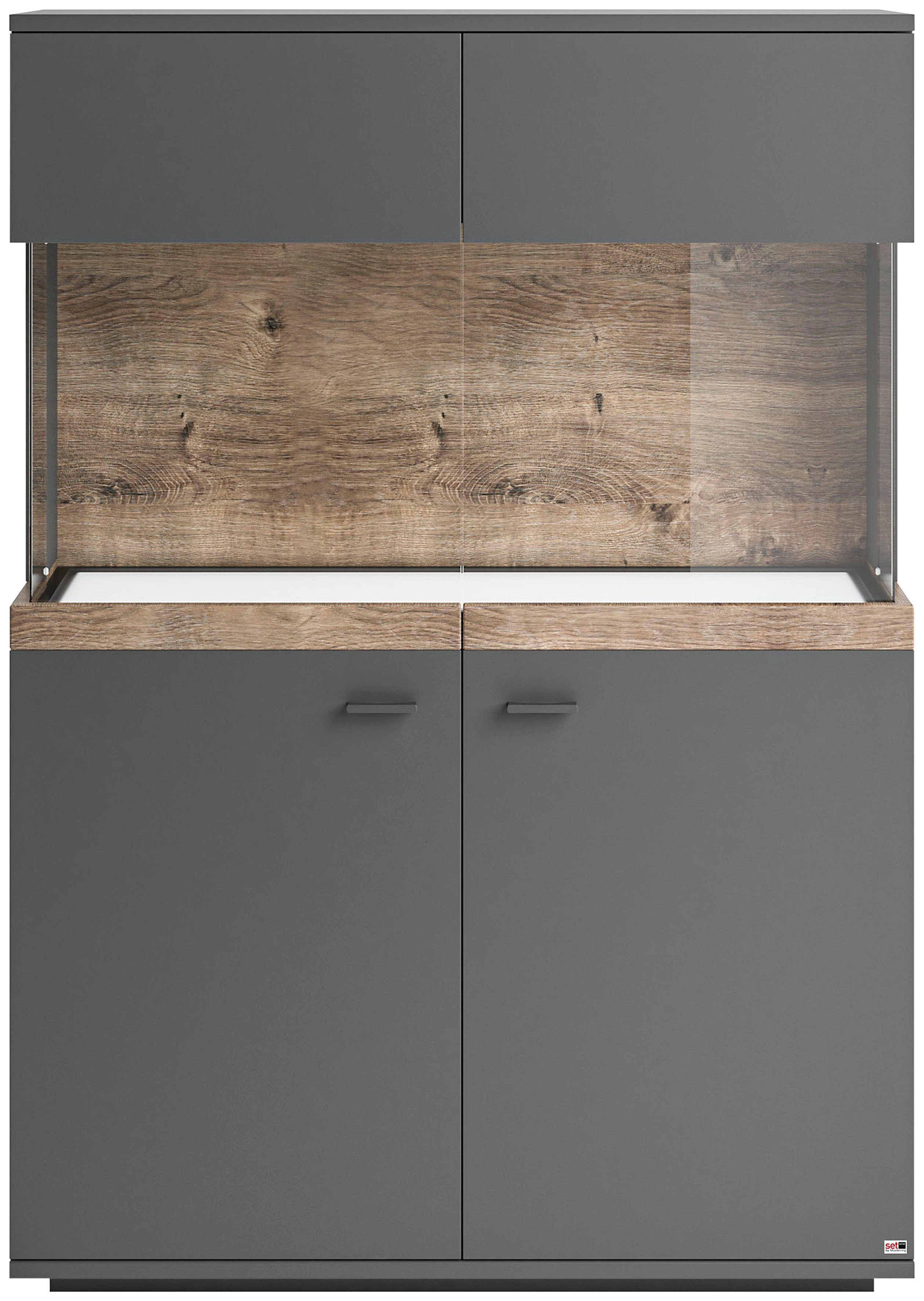 set one by Musterring Glasvitrine Lancaster Farben weiß oder grau mit Eicheabsetzung, mit LED-Beleuchtung