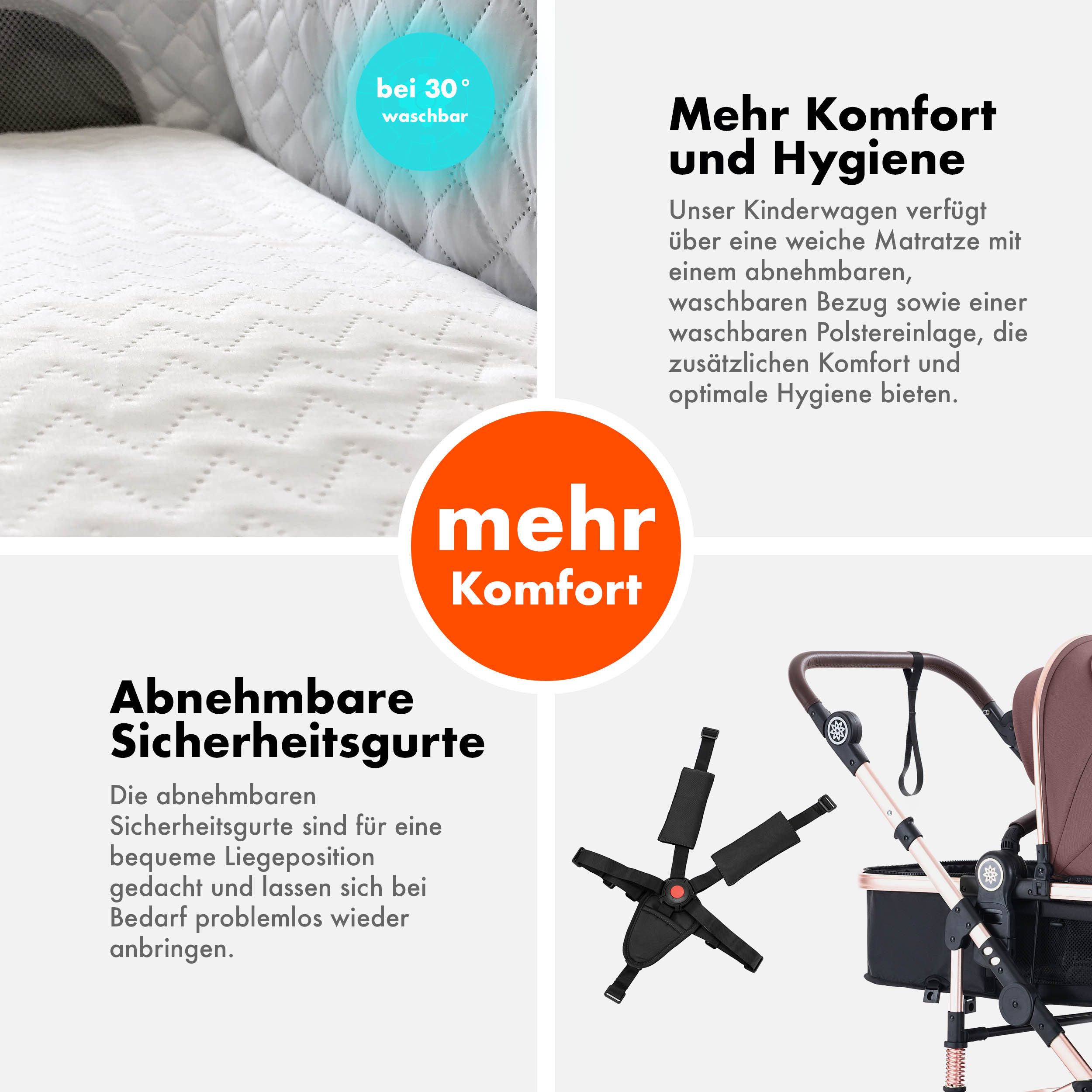 Daliya® Kombi-Kinderwagen NEOMOVE 2in1 Kinderwagen, Buggy und Babywanne in einem, Babywanne und Sportsitz, Alu-Rahmen, Großer Einkaufskorb – Bild 5 von 5