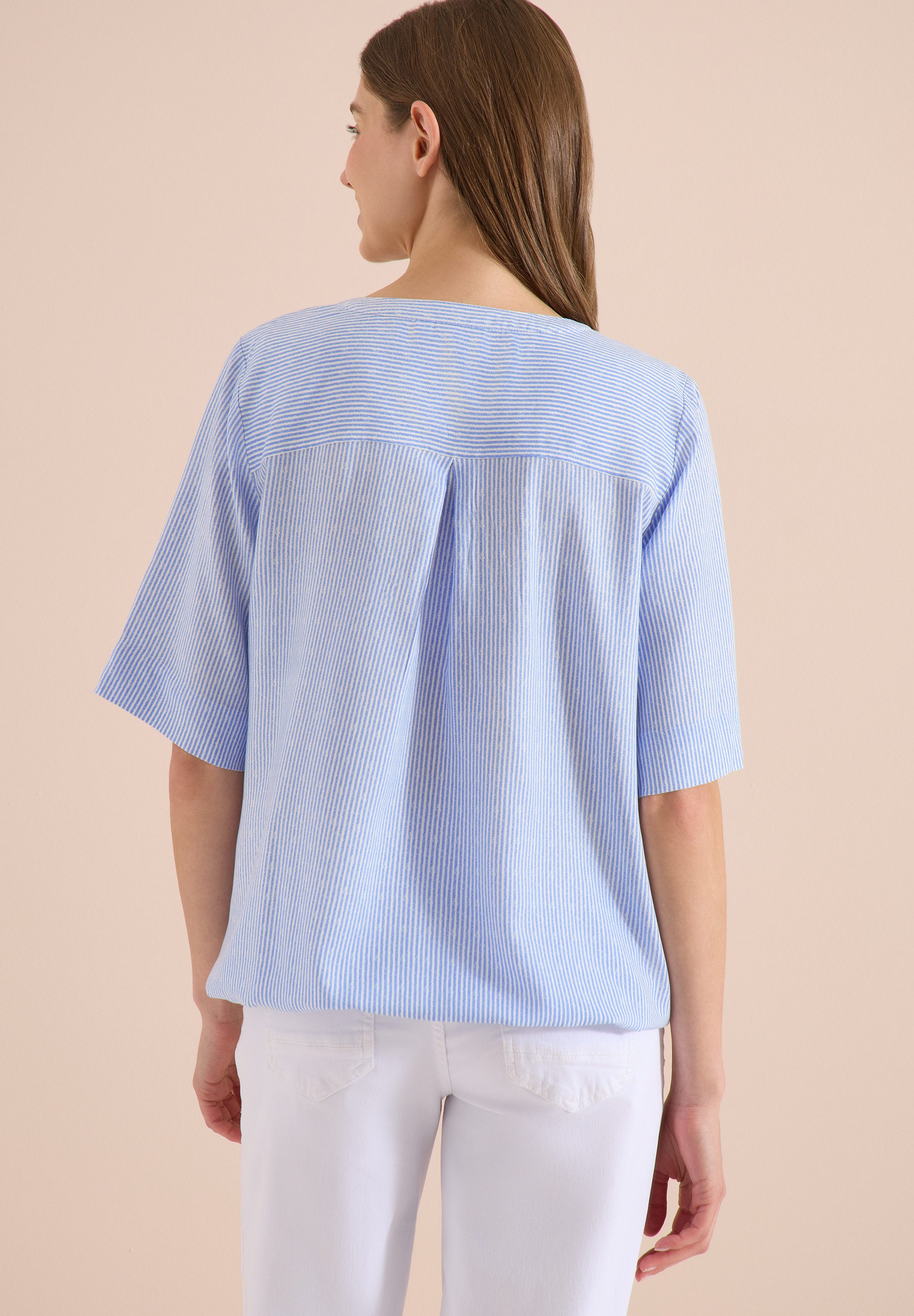 CECIL Kurzarmbluse Sommerbluse mit Split Neck und Streifen