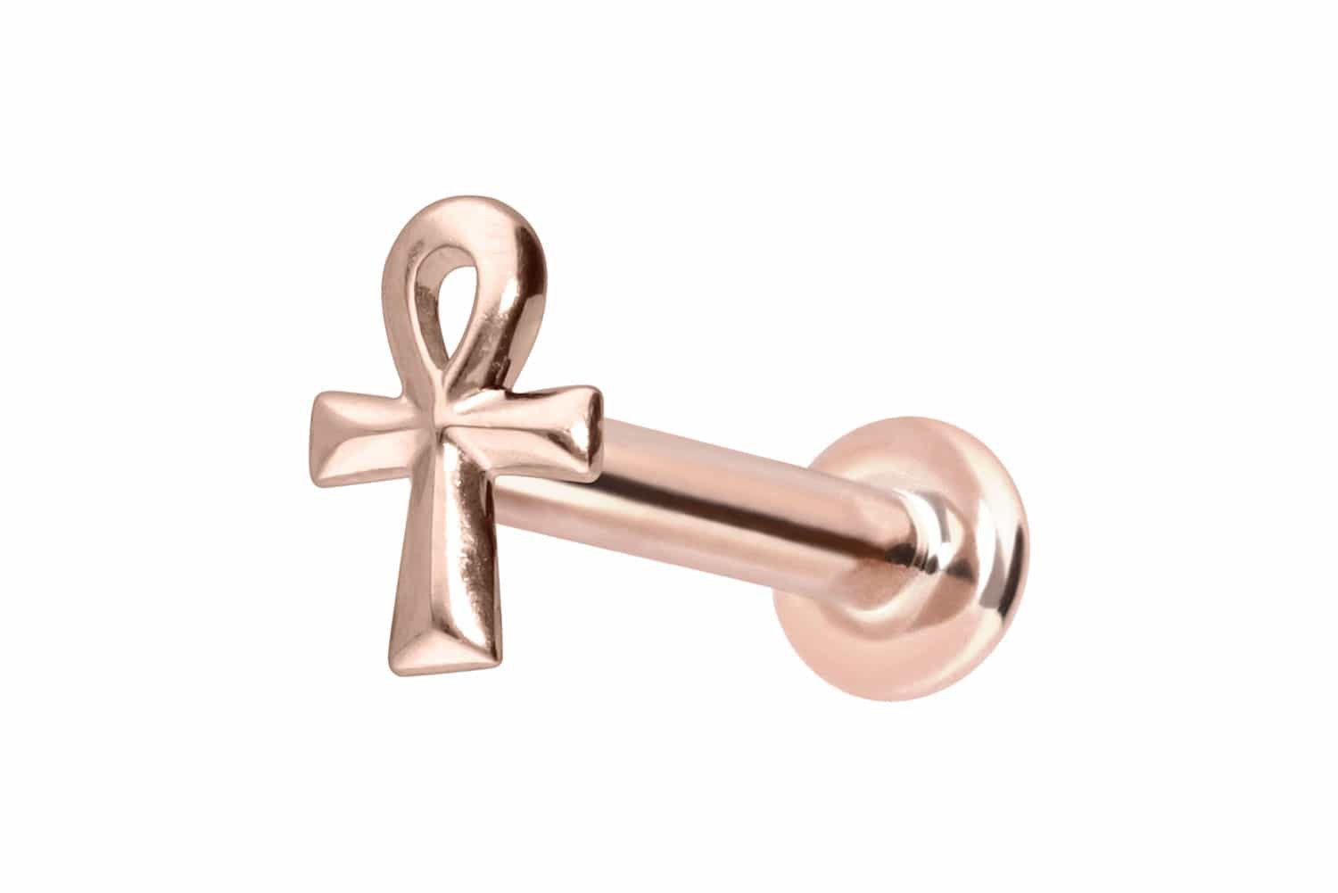 PIERCINGLINE Piercing-Set 14 Karat Gold Labret mit Push Fit ÄGYPTISCHES KREUZ (Labrets, 1-tlg)