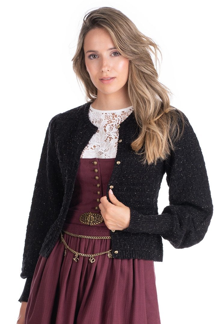 MarJo Trachtenjacke Trachten Strickjacke - EDELMÜHLE - schwarz/gold