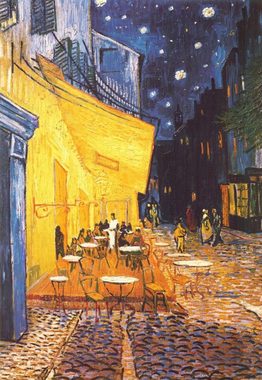 Seidenschal VON LILIENFELD Schal Damen 100% Seide Vincent van Gogh: Nachtcafé Kunst Motiv Halstuch Seidenschal Seidentuch Kanten handgerollt 172 x 42 cm reine Seide