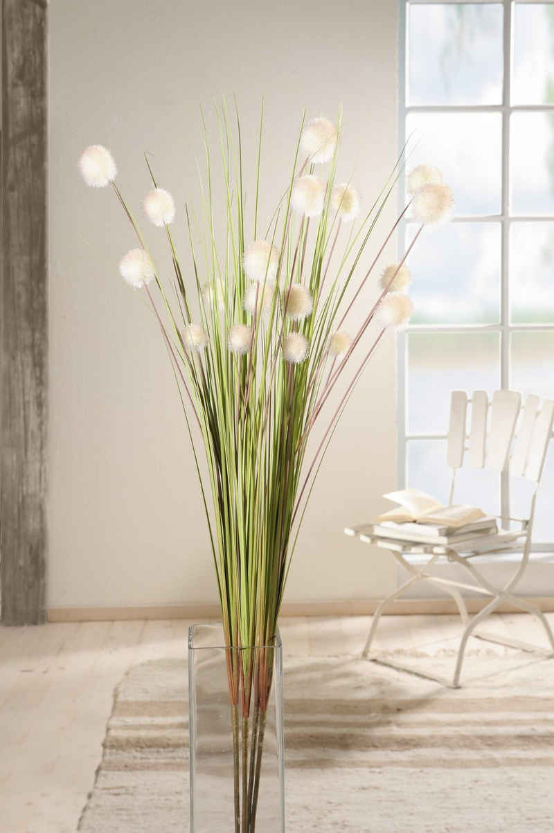 Kunstgras »Dekobündel "Blütenkugel"« Gras, Dekoleidenschaft, Höhe 105 cm, 4er Set Kunstgräser mit je 5 weißen fluffigen Blütenständen