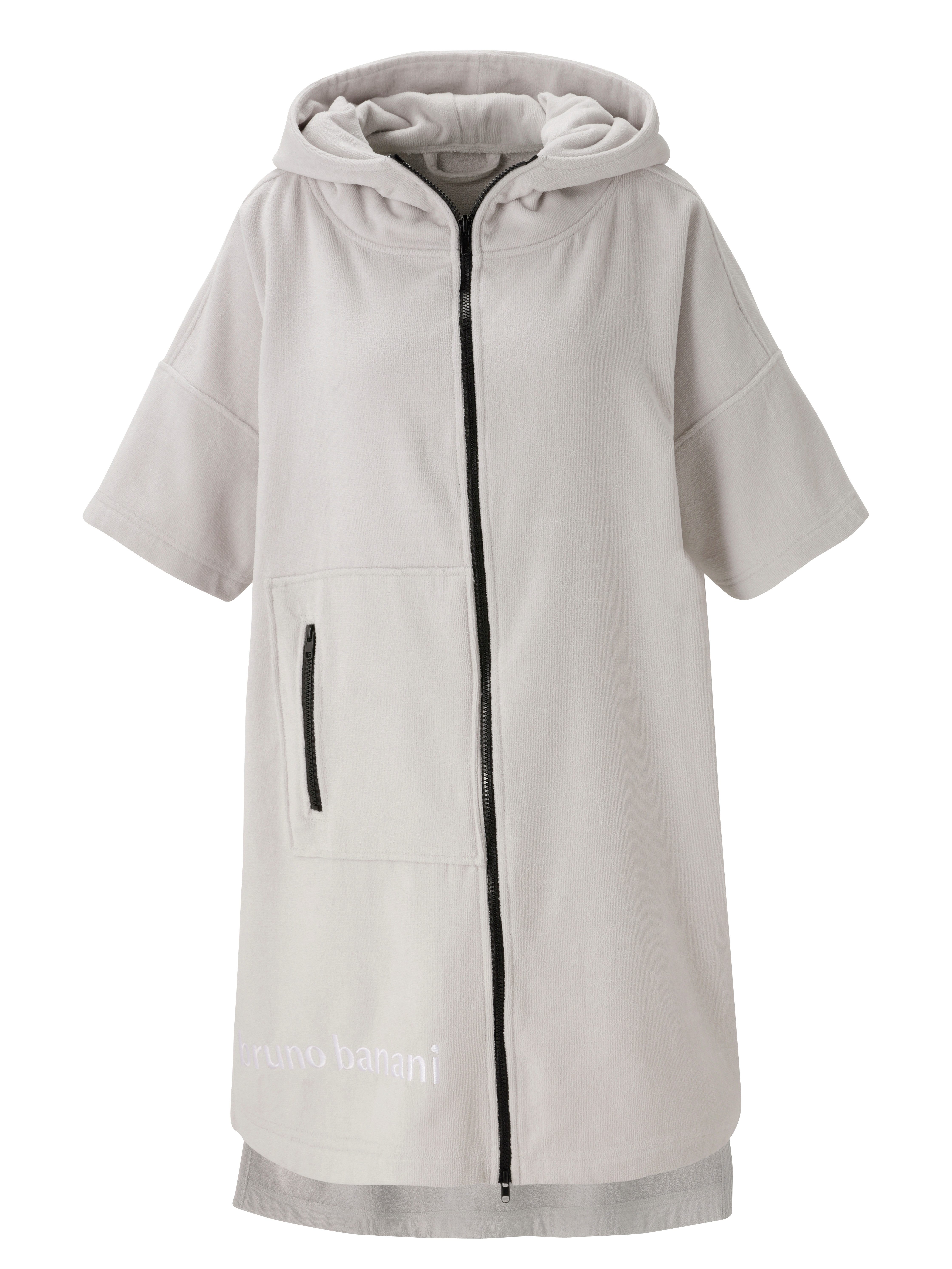 Bruno Banani Badeponcho Daniel, ideal für Sauna, Spa & im Urlaub, Damen & Herren, Midilänge, Frottier, Kapuze, 2-Wege Reißverschluss, Surfponcho, 100% Baumwolle, Frottee, Strand, Sport