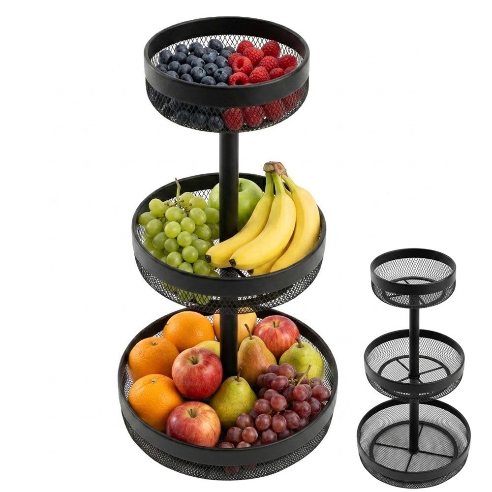QUBEBU Etagere 3-stöckige Obst Etagere Metall 3-Etagen Obstschale Obstkorb Brotkorb, (Obstetagere für Obst, Gemüse, Brot und Snacks in Küche und Wohnzimmer, 1-tlg., Tortenständer Gemüsegestell für Küche)
