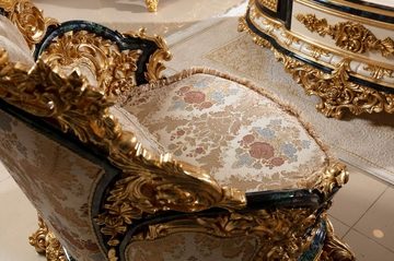 Casa Padrino Sessel Luxus Barock Sessel Gold / Mehrfarbig / Blau / Gold - Prunkvoller Wohnzimmer Sessel mit elegantem Muster - Barock Wohnzimmer Möbel - Edel & Prunkvoll