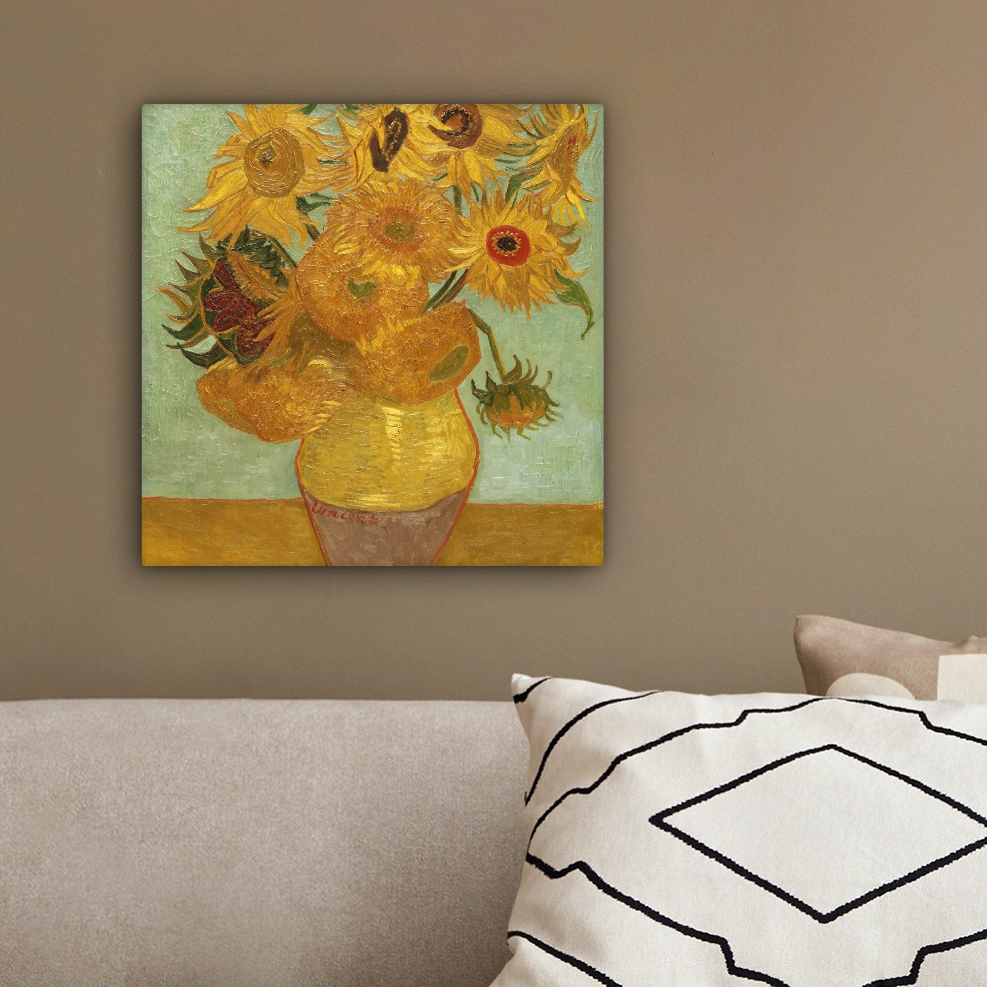 OneMillionCanvasses® Leinwandbild Sonnenblumen - Vincent van Gogh, Fotodruck (1 St), Wandbild, Deko Schlafzimmer Wohnzimmer Flur 20x20 cm – Bild 4 von 5