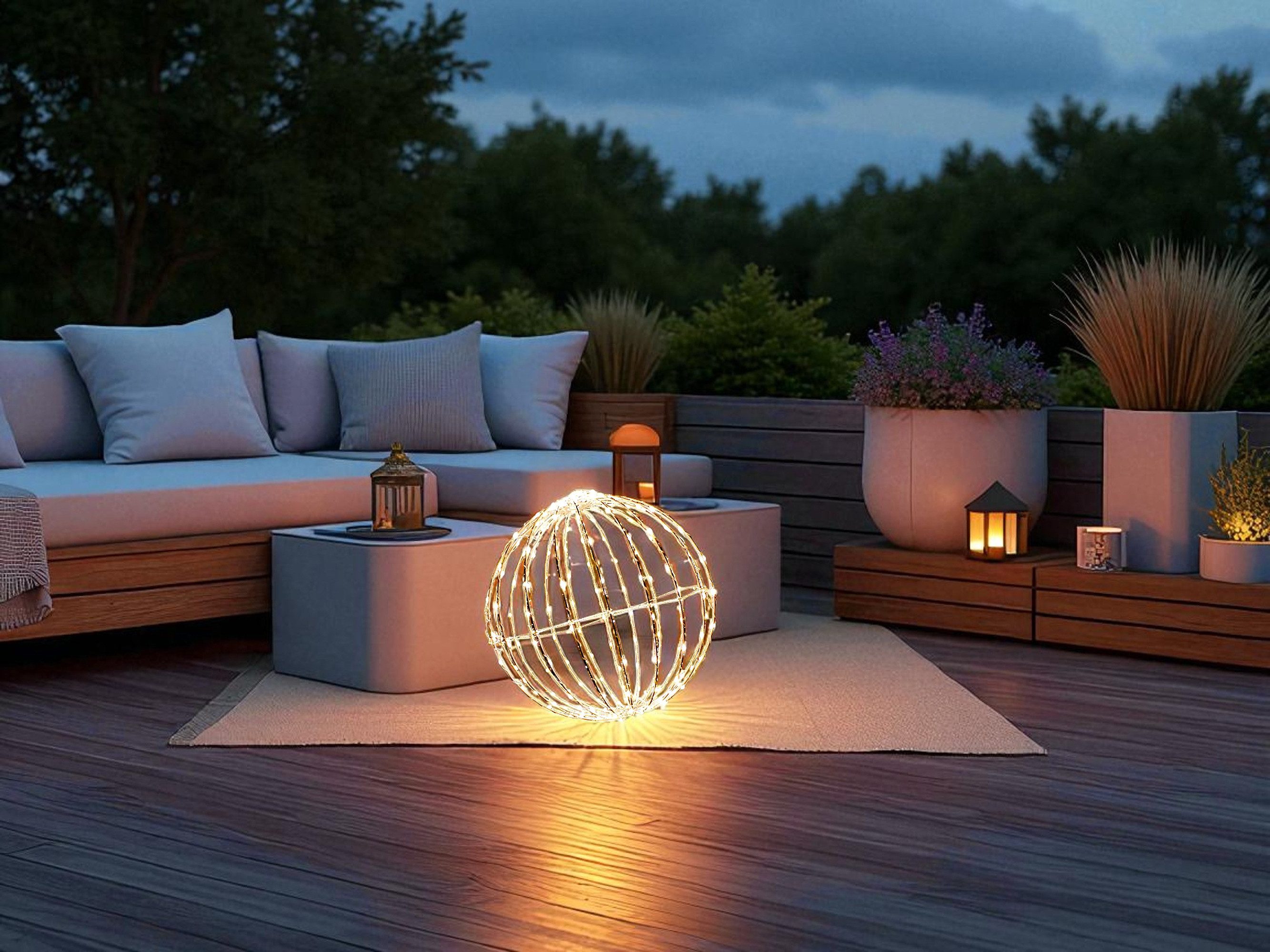 Arnusa LED Kugelleuchte Weihnachtsbeleuchtung Leuchtkugel 30cm warmweiß Hängeleuchte mit Timer, Ein - Aus, LED fest integriert, warmweiß, für Garten, Terrasse & Balkon