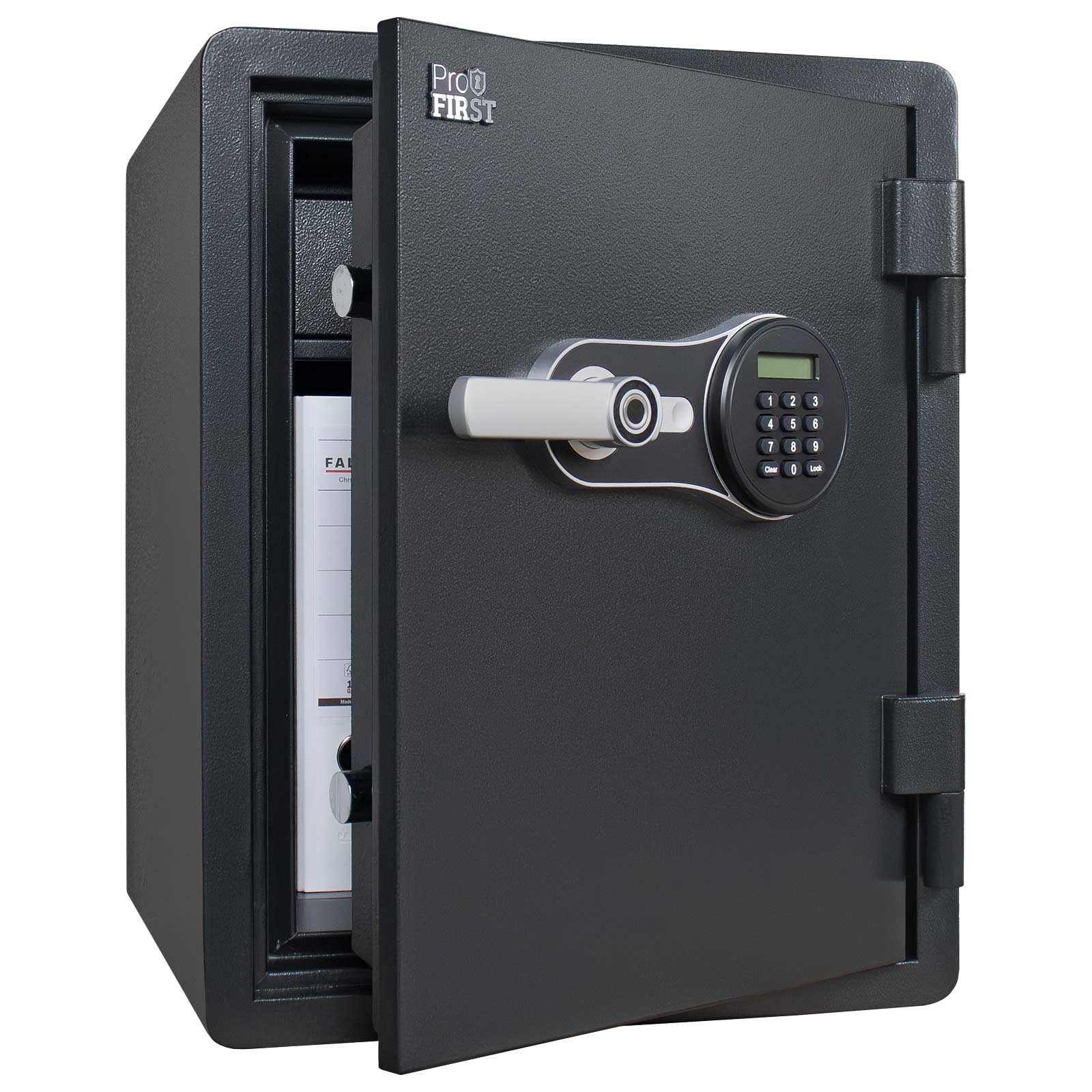 Profirst Feuerschutztresor FireGuard 60 Elektronikschloss mit Fingerprint (Notöffnung, Panikverschluss, LED-Beleuchtung, verstellbarer Fachboden, inkl. Befestigungsmaterial, 600x480x470 mm), 60 Minuten Feuerschutz nach UL-Test