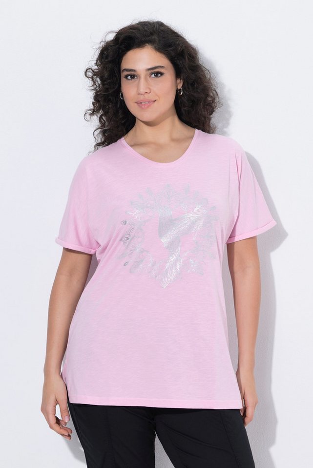 Ulla Popken T-Shirt T-Shirt Metallic-Tiermandala V-Ausschnitt Halbarm