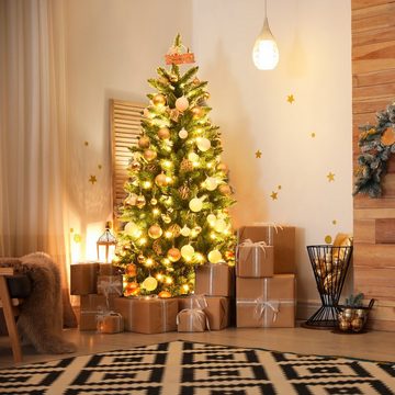 COSTWAY Künstlicher Weihnachtsbaum »Bleistift-Weihnachtsbaum Klappsystem & Metallständer«, 150cm, 300 PVC Nadeln, 150 warmweißen LED-Leuchten