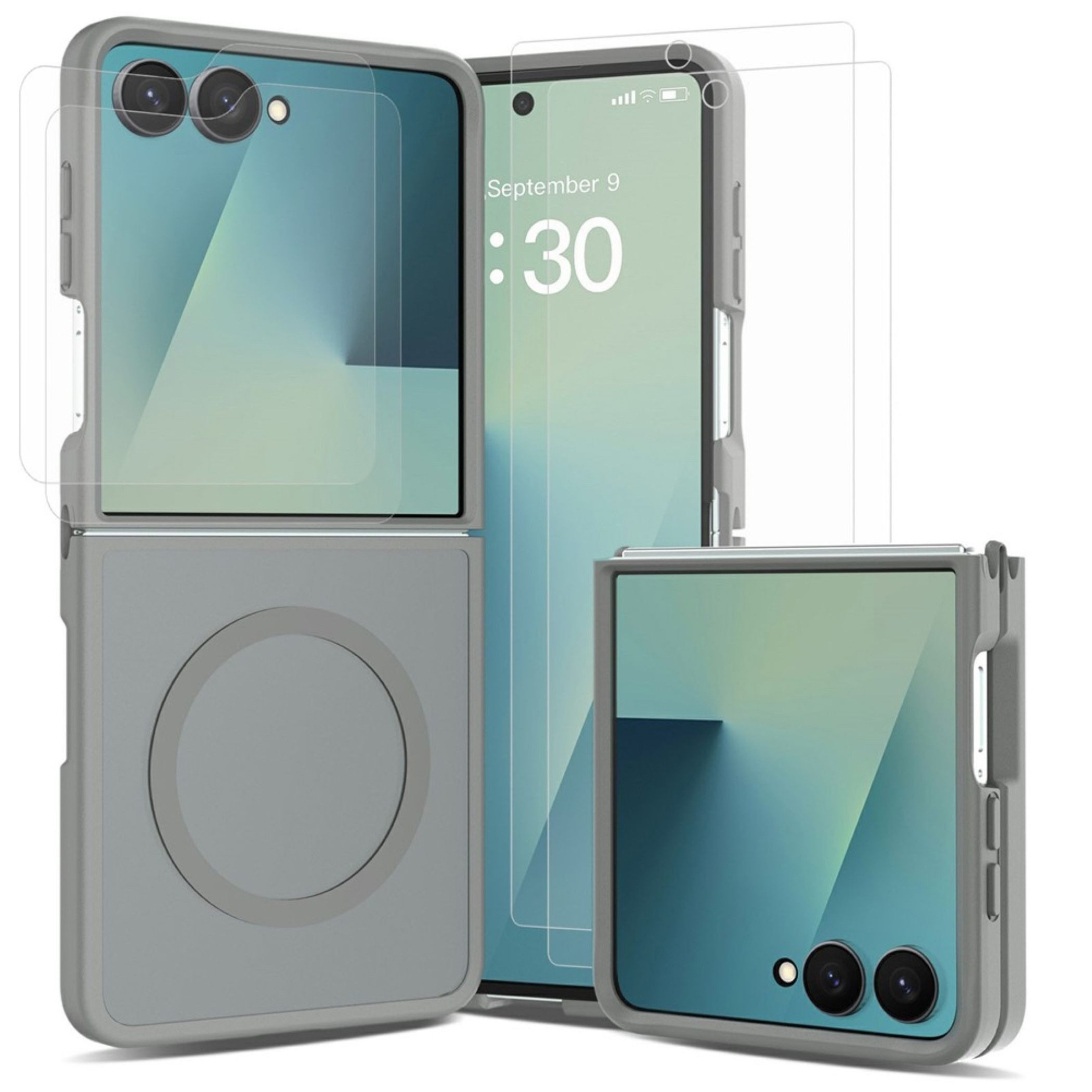 Wigento Handyhülle MagSafe + 2x Schutzglas + 2x Folie für Samsung Galaxy Z Flip8 5G 6,90 Zoll, Magnetring, Schutzglas Set, Hydrogel Folie