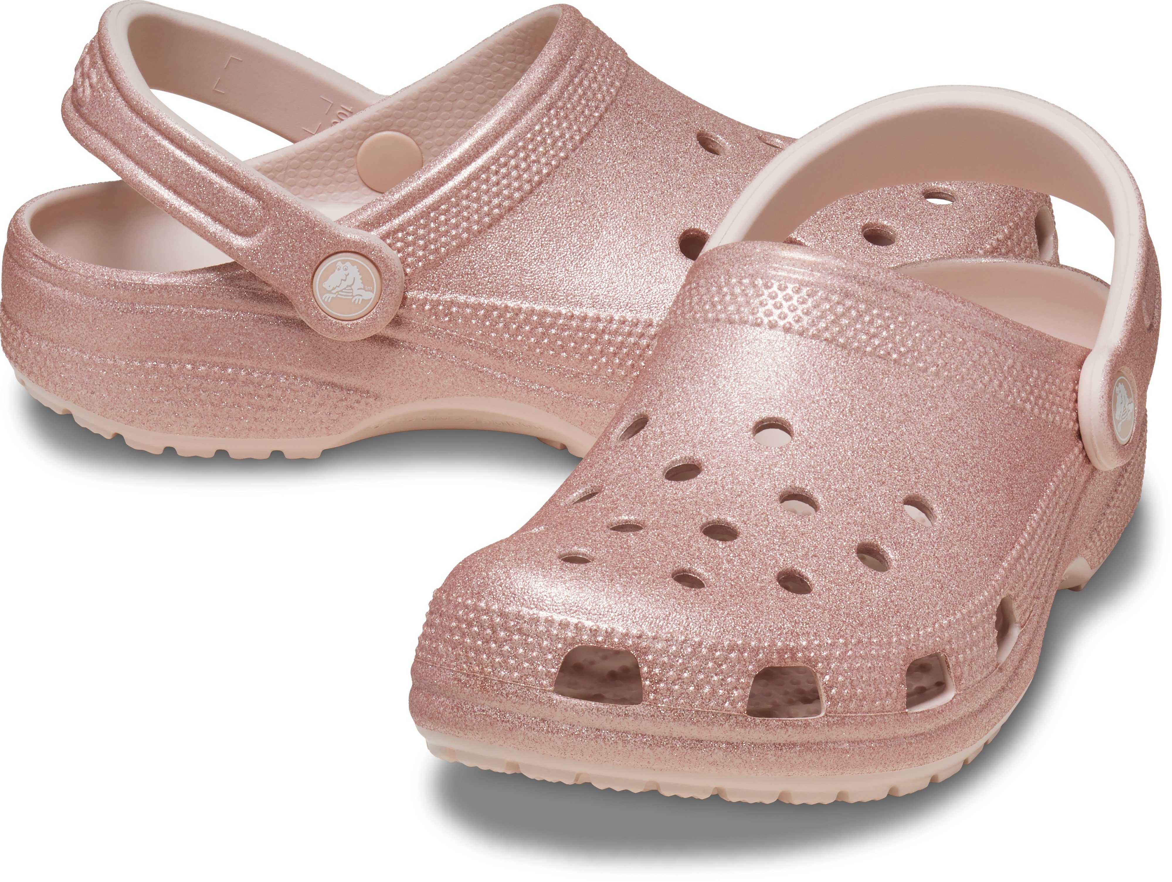 Crocs Classic Glitter Clog, Badesandale Hausschuh, Sommerschuh, Schlappen, Schlupfschuh mit Glitzer verziert