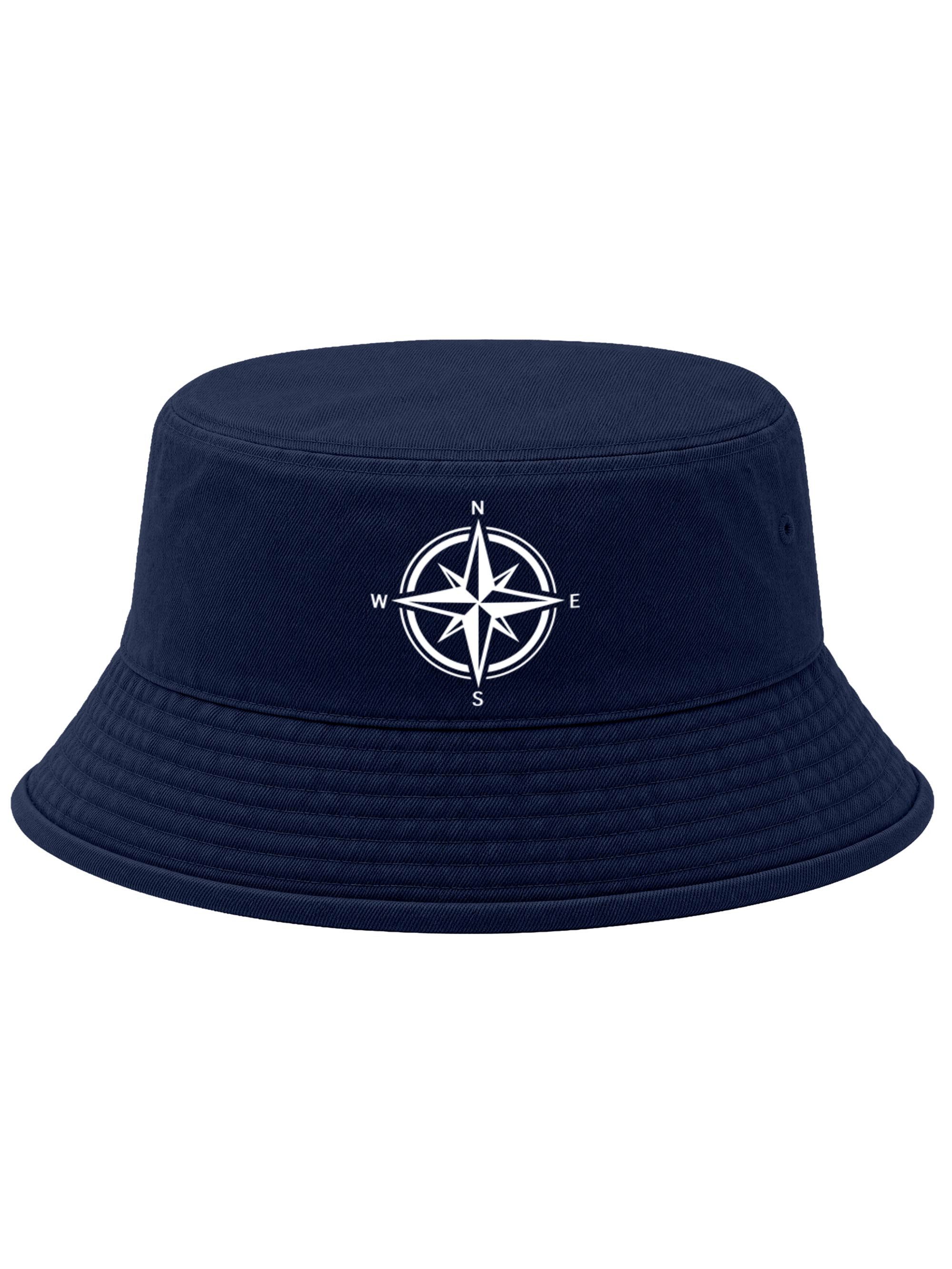 Neverless Fischerhut Anglerhut mit Print Kompass Baumwolle Bucket Hat Herren Damen