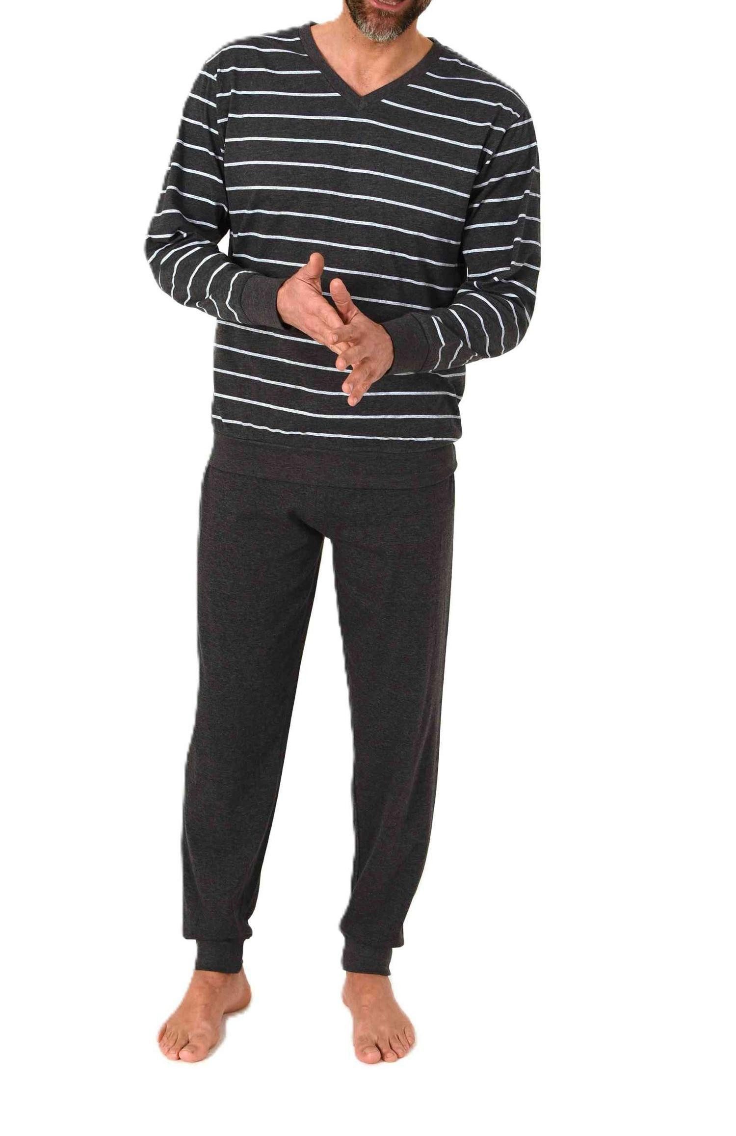 Normann Pyjama Normann Herren langarm Pyjama mit Bündchen in edler Streifen günstig online kaufen
